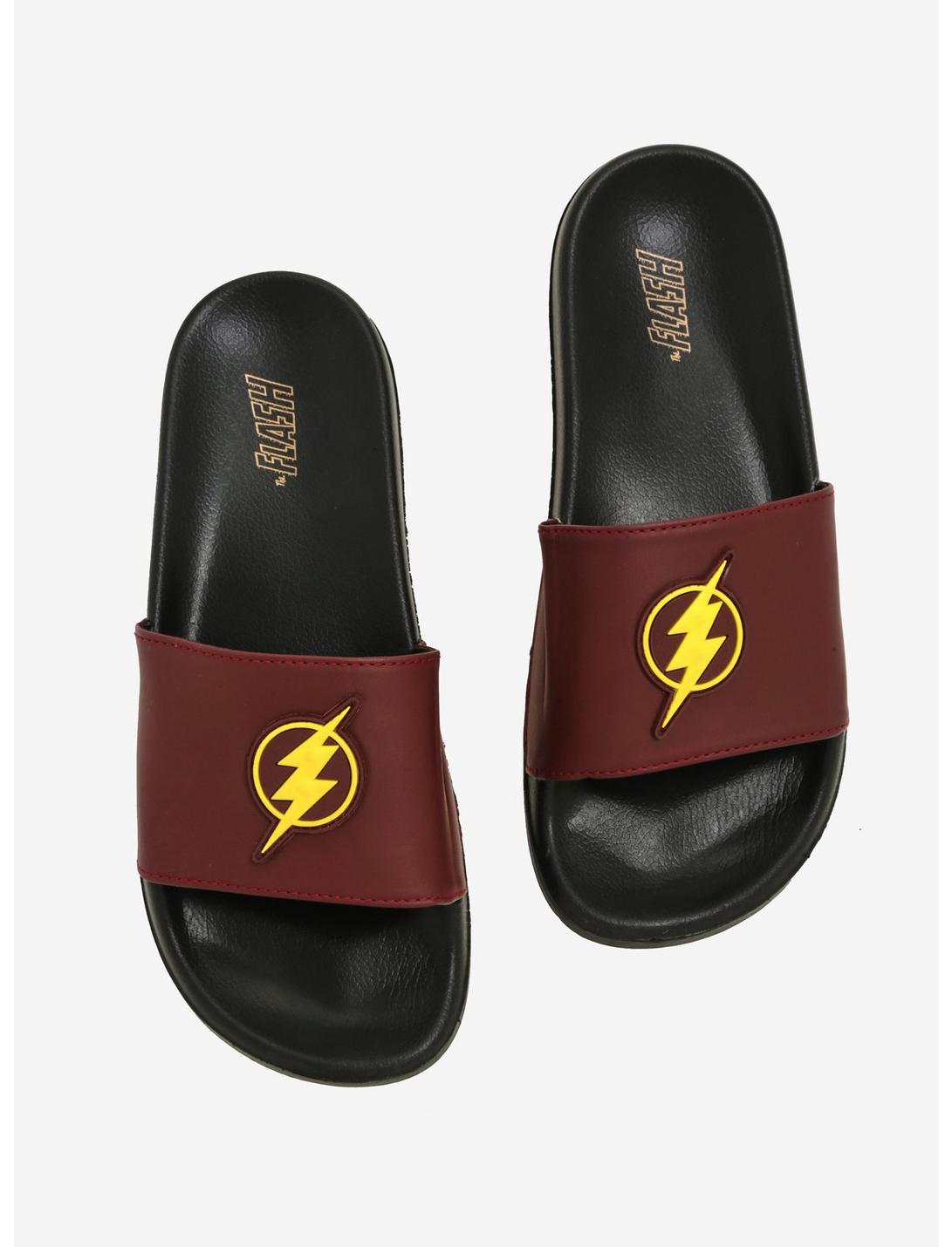 DC Comics The Flash Logo Slide Sandals, BLACK, hi-res