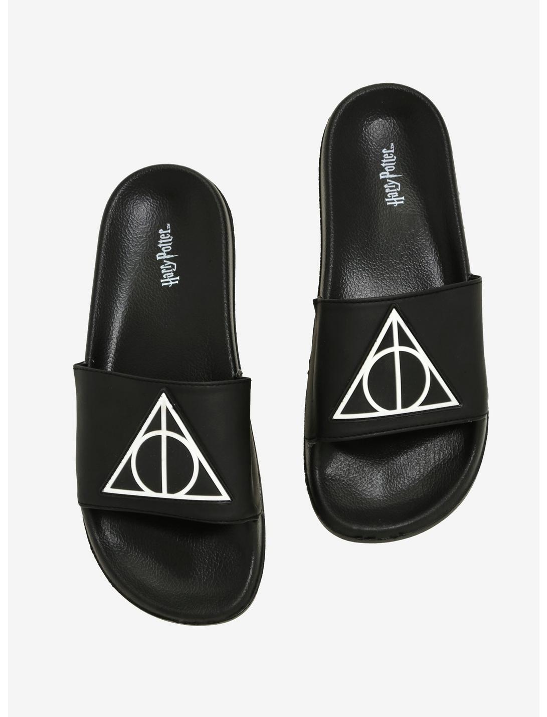 Harry Potter Deathly Hallows Slide Sandals, BLACK, hi-res