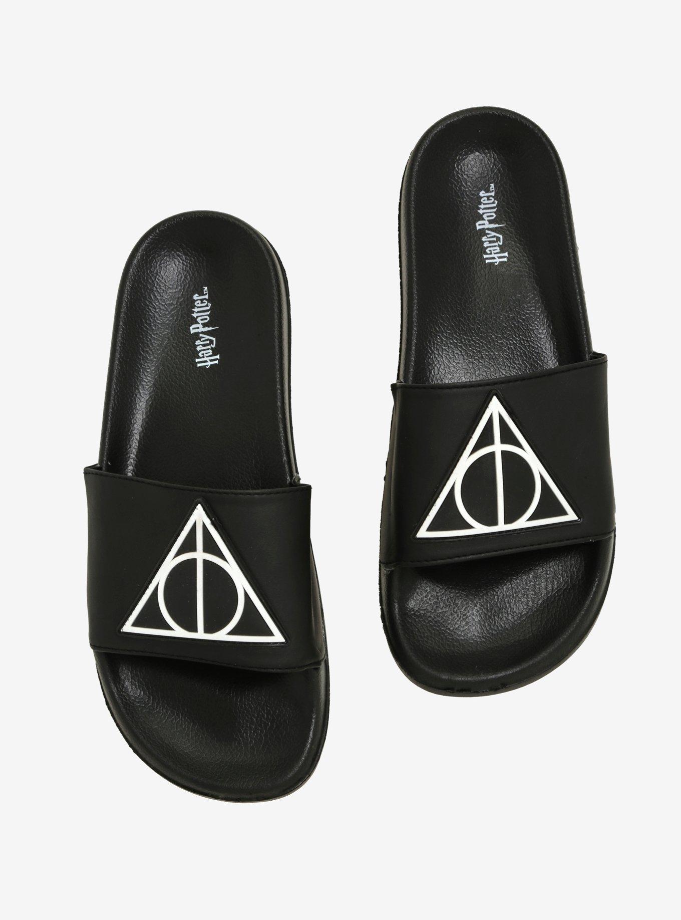 Harry Potter Deathly Hallows Slide Sandals, BLACK, hi-res