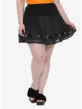 Tripp Black Pleated Mesh Silver Grommet Skirt Plus Size, BLACK, hi-res