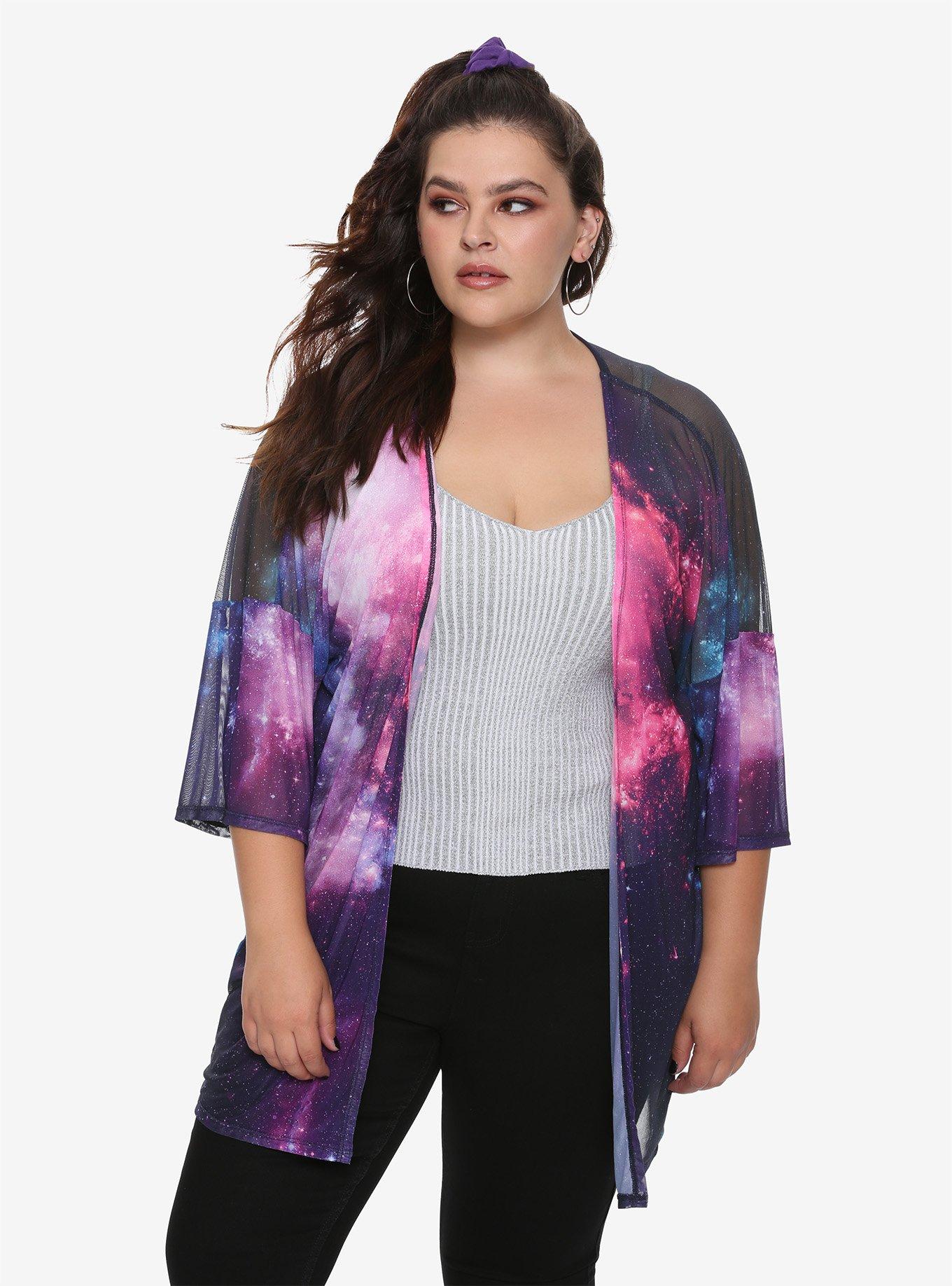 Sheer Galaxy Kimono Plus Size, MULTI, hi-res