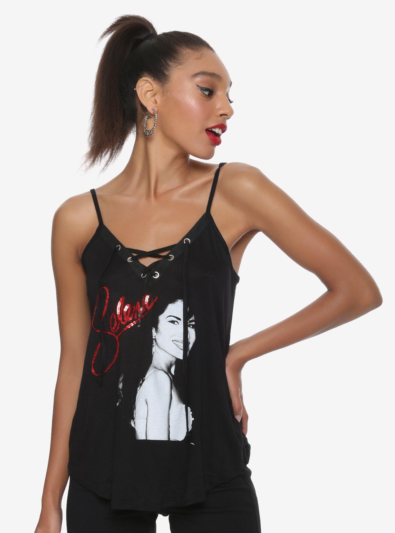 Selena Red Sequin Lace-Up Girls Cami, BLACK, hi-res