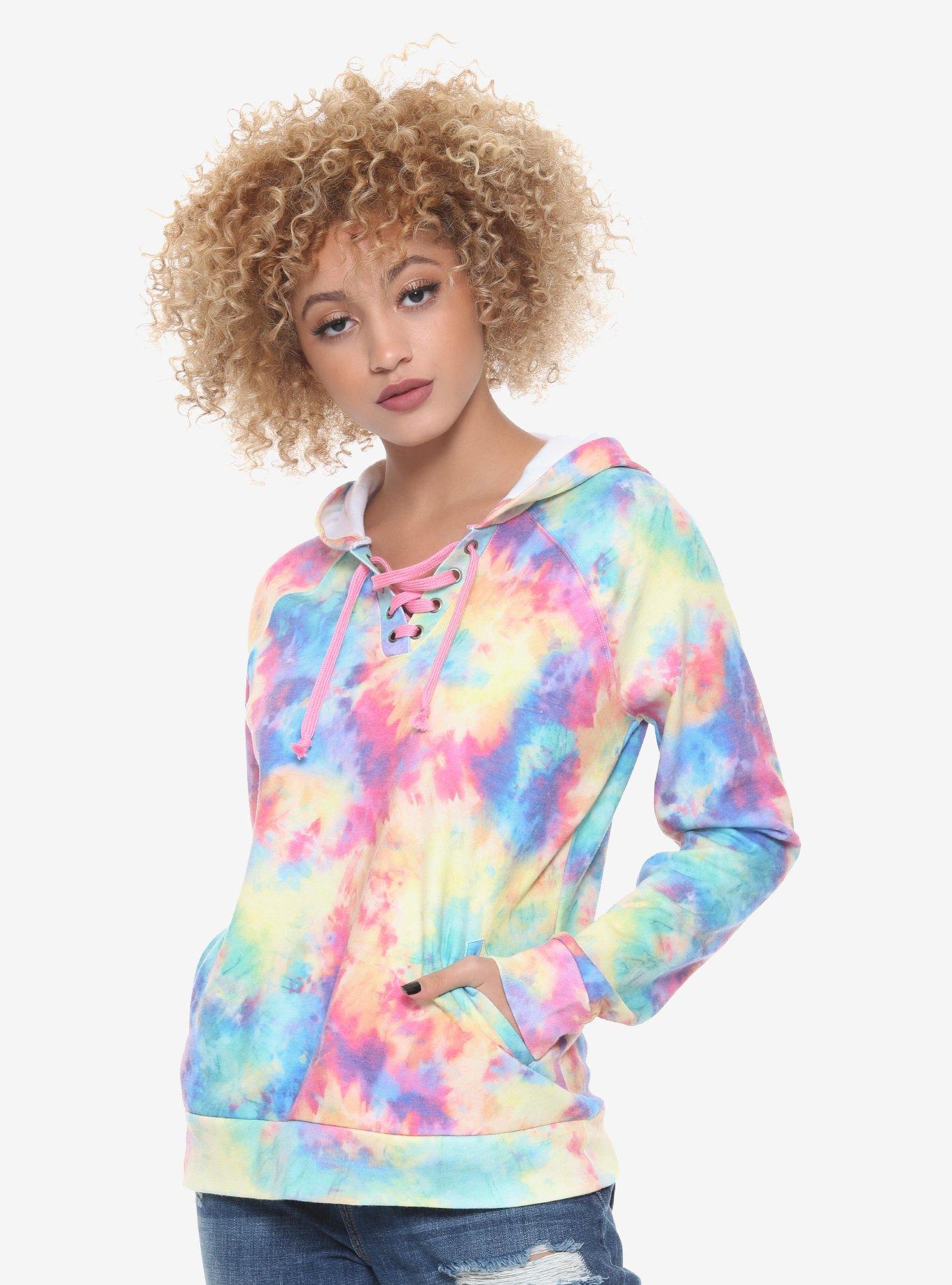 Lace-Up Tie Dye Girls Hoodie, MULTI, hi-res