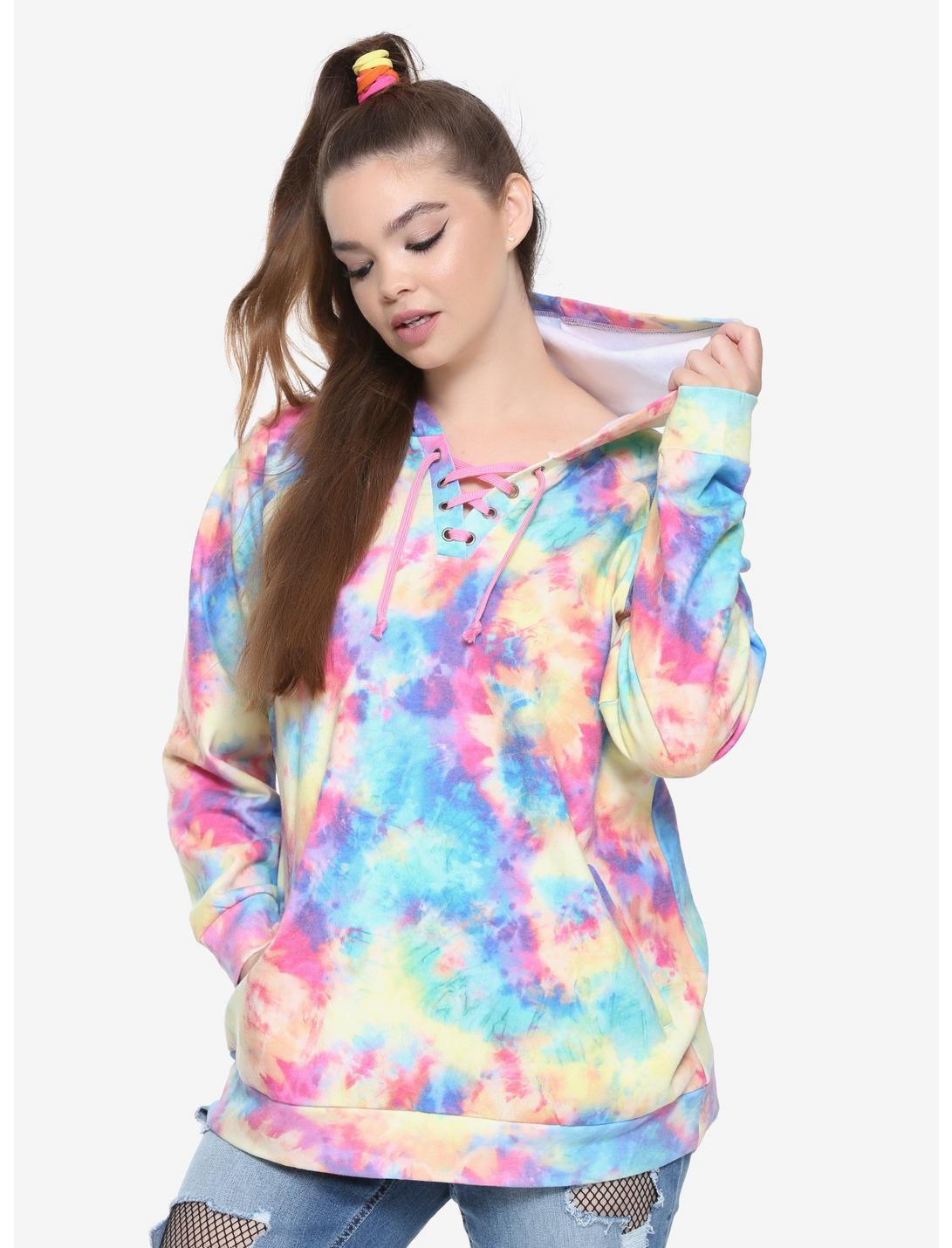 Lace-Up Tie Dye Girls Hoodie Plus Size | Hot Topic