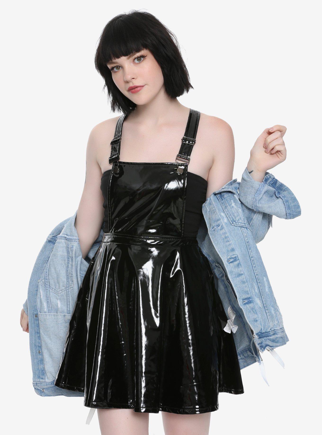 Overall skirt black leather best sale