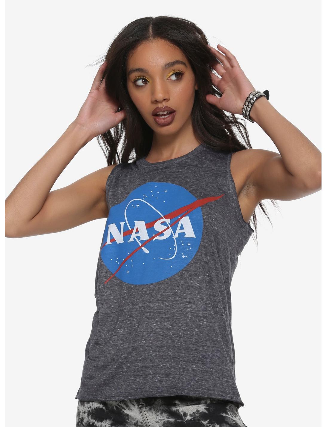 NASA Logo Burnout Girls Muscle Top, GREY, hi-res