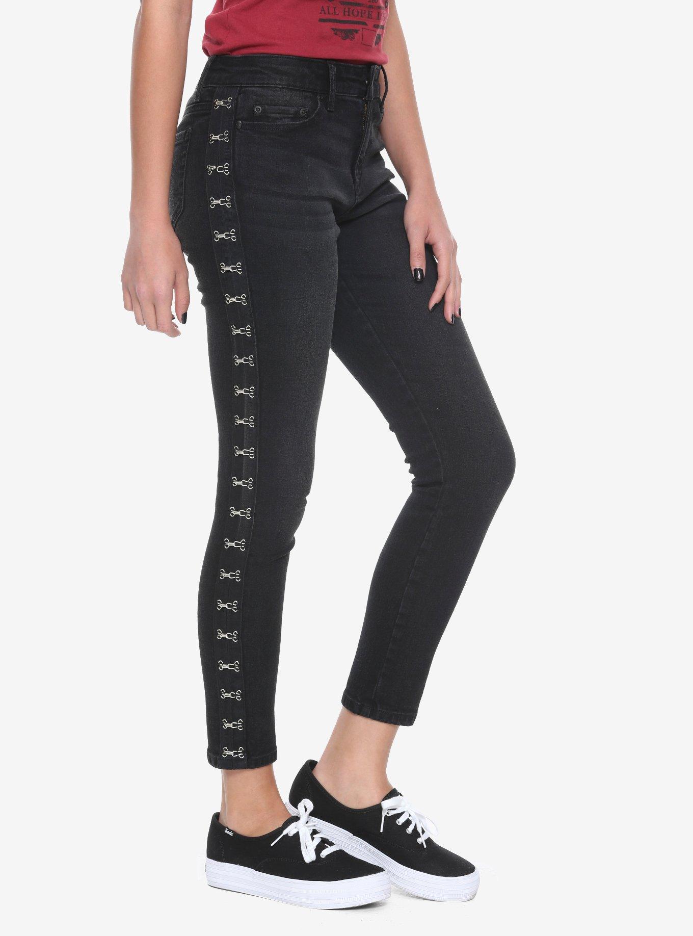 Blackheart Faded Black Silver Hook Skinny Jeans, BLACK, hi-res