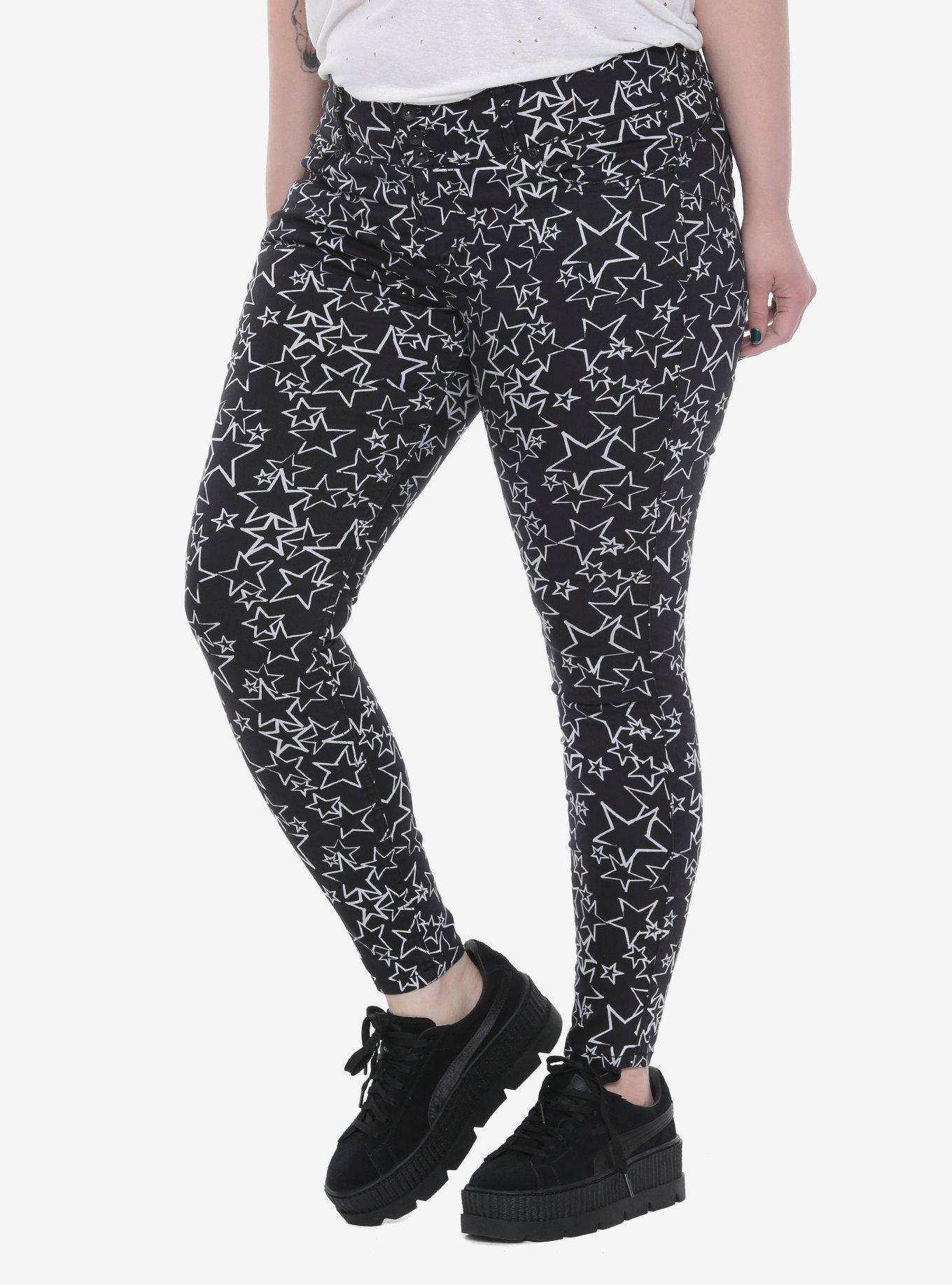 Blackheart Black & White Star Super Skinny Jeans Plus Size, STAR AWAY, hi-res