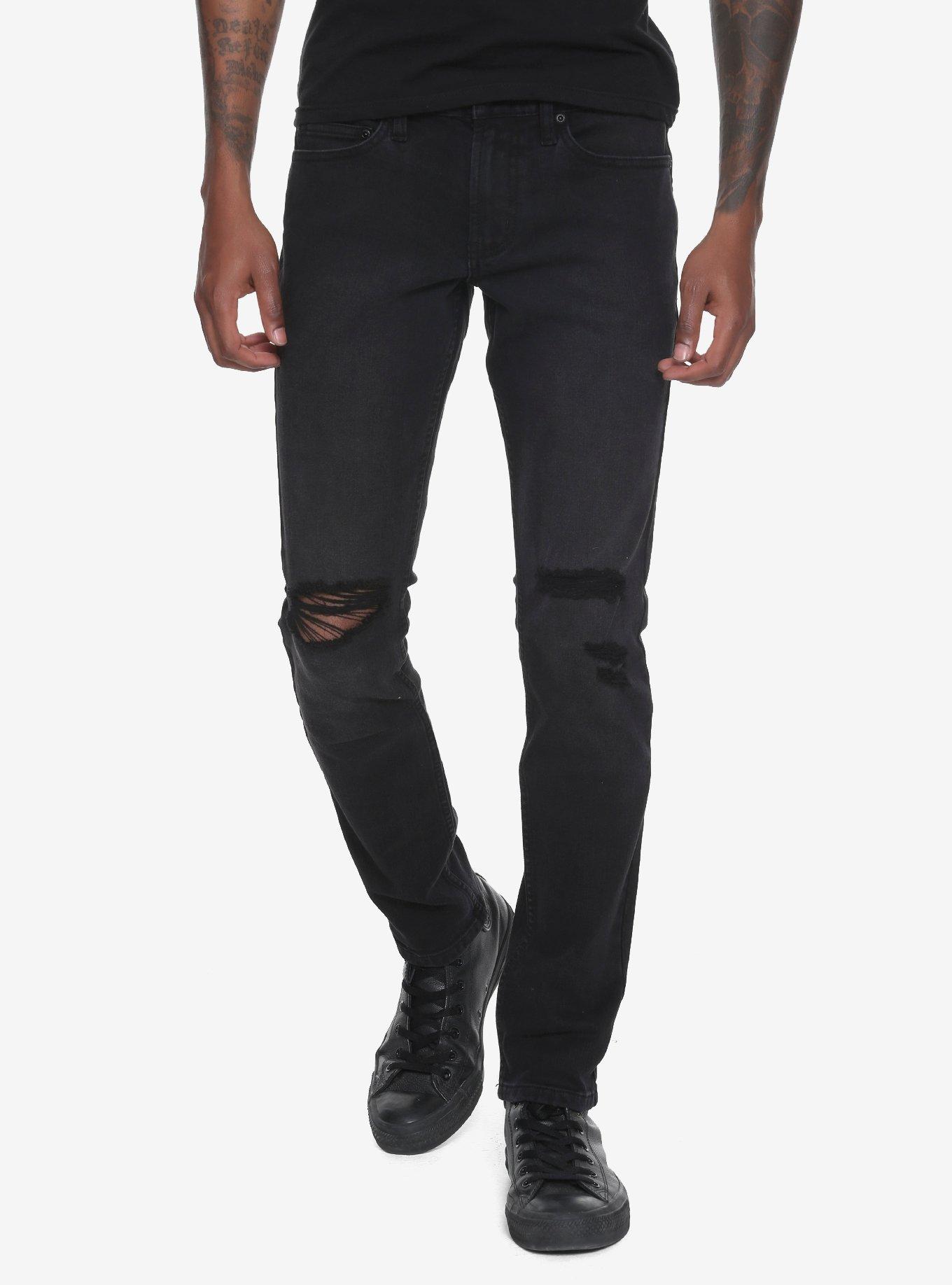 XXX RUDE Black Destructed 30" Inseam Skinny Jeans, BLACK, hi-res