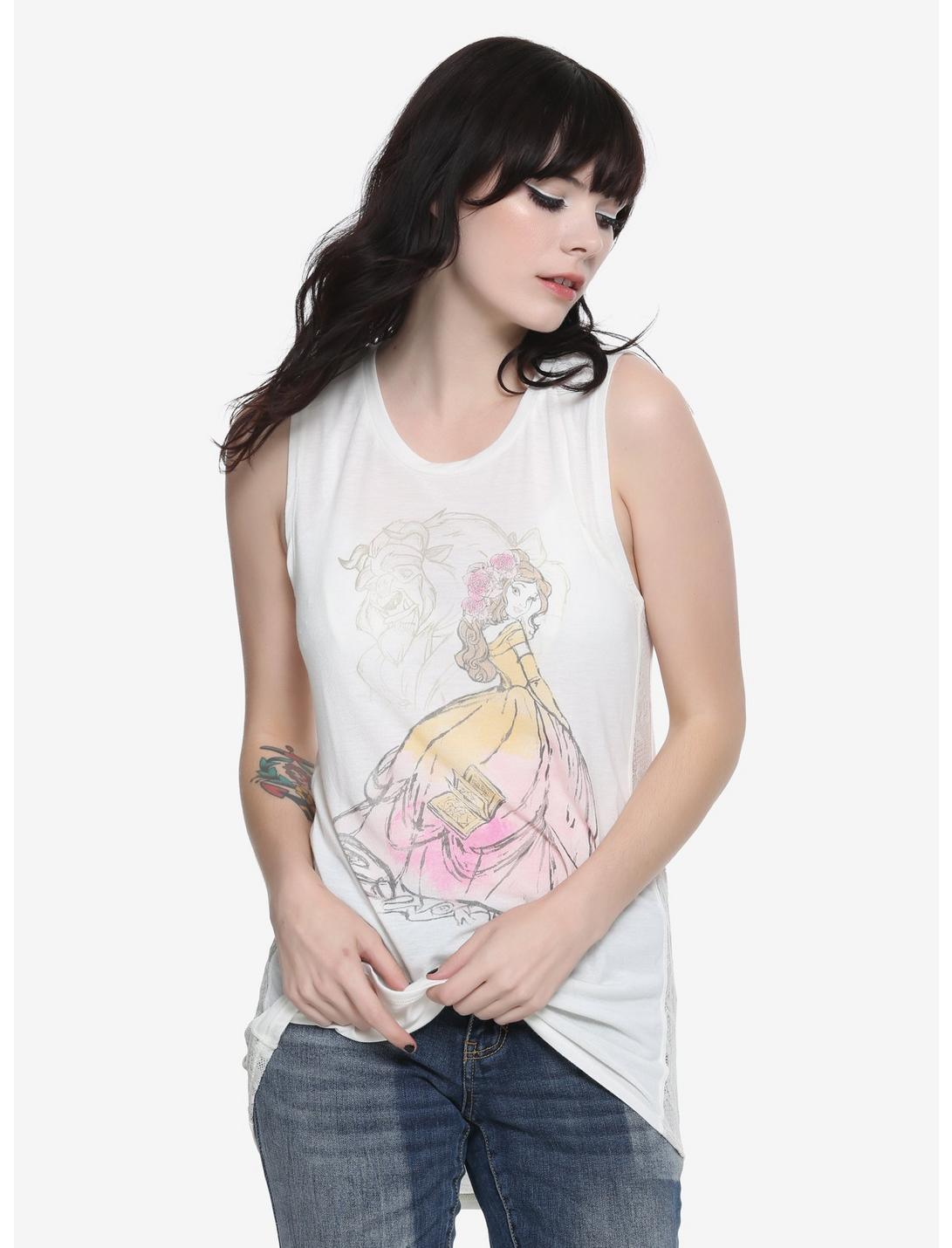 Disney Beauty And The Beast Side Lace Girls Tank Top, MULTI, hi-res