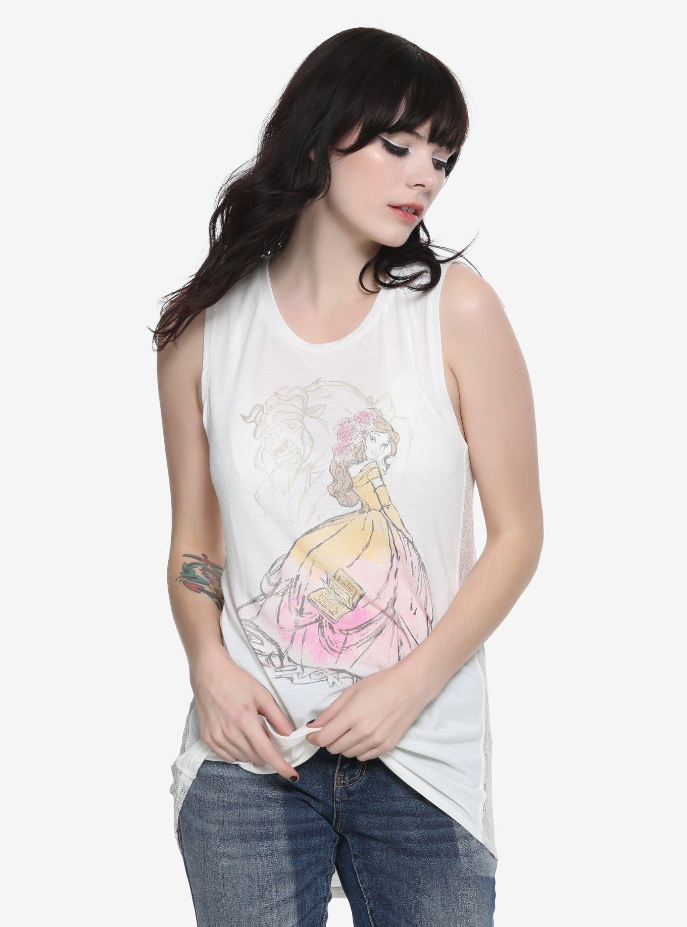 Disney Beauty And The Beast Side Lace Girls Tank Top, MULTI, hi-res
