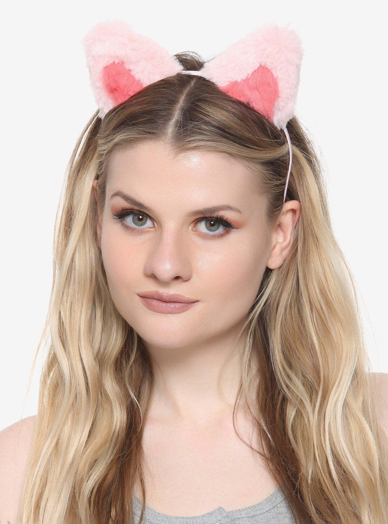 Pink Fuzzy Cat Ear Headband, , hi-res