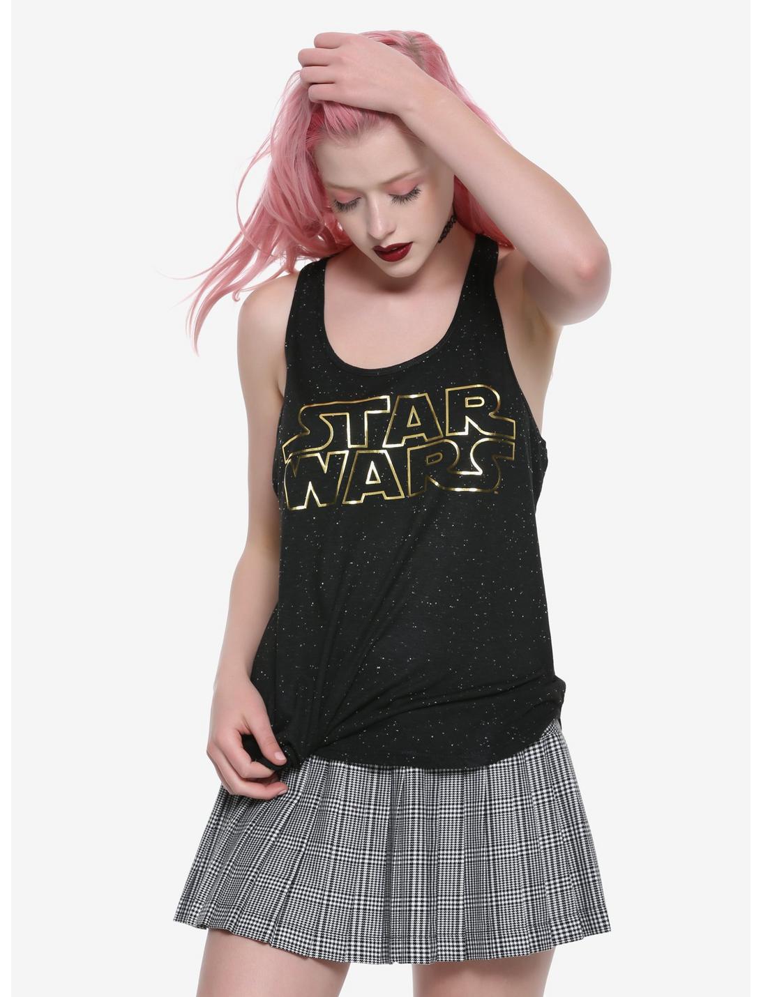 Star Wars Foil Logo Speckled Girls Tank Top, GOLD, hi-res