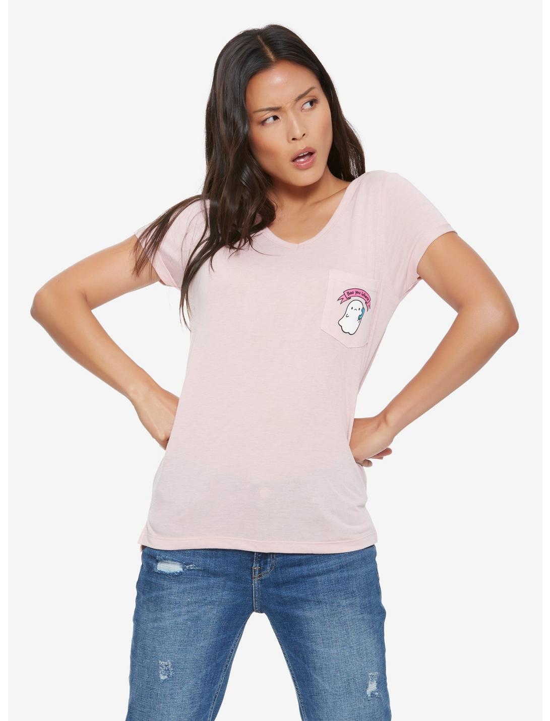 Mean Girls Ghost Pocket Womens Tee - BoxLunch Exclusive, PINK, hi-res
