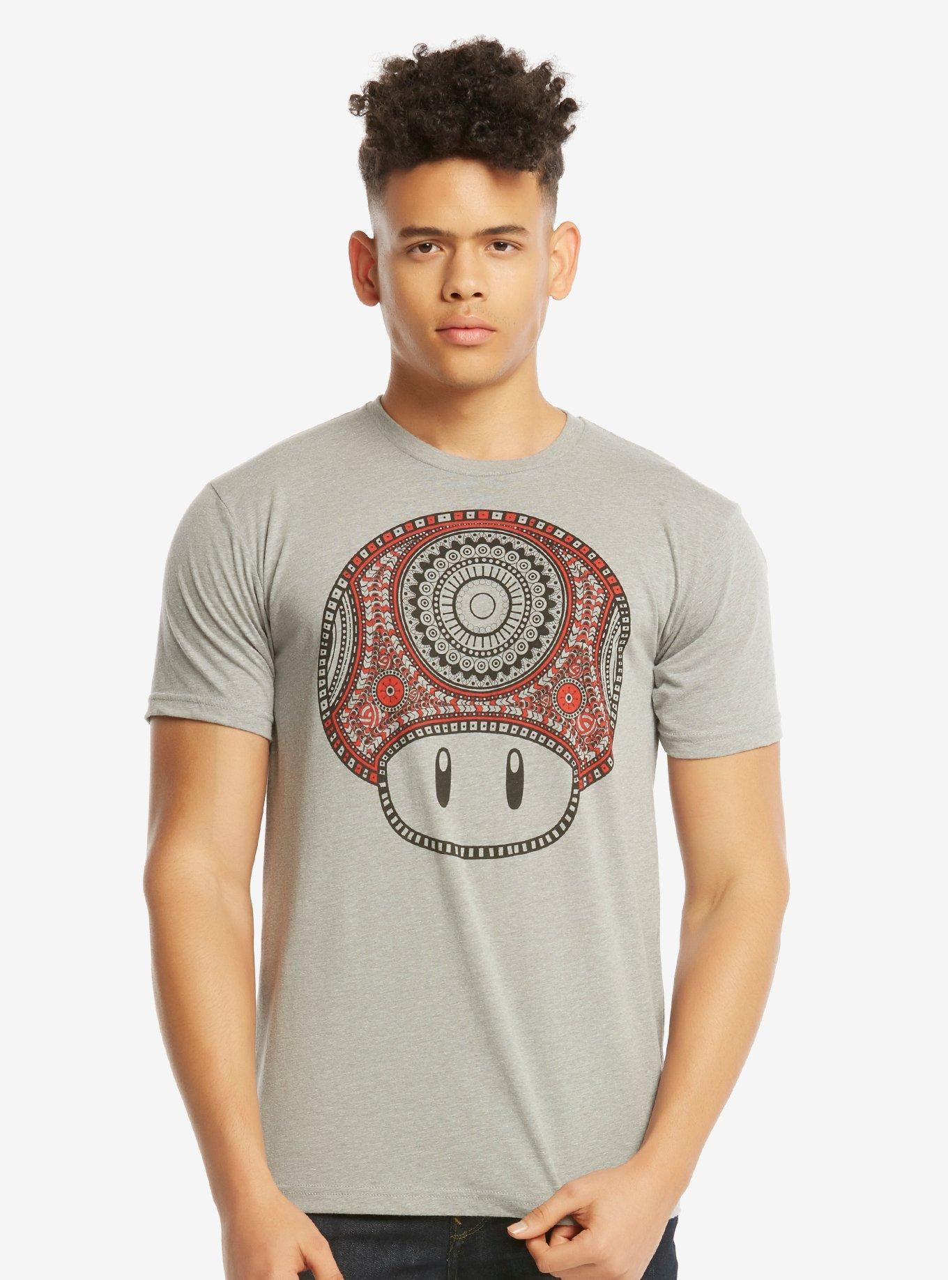 Nintendo Super Mario Bros. Mushroom Pattern T-Shirt - BoxLunch Exclusive, GREY, hi-res