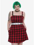 Red & Black Buffalo Plaid Buckle Strap Dress Plus Size, RED, hi-res