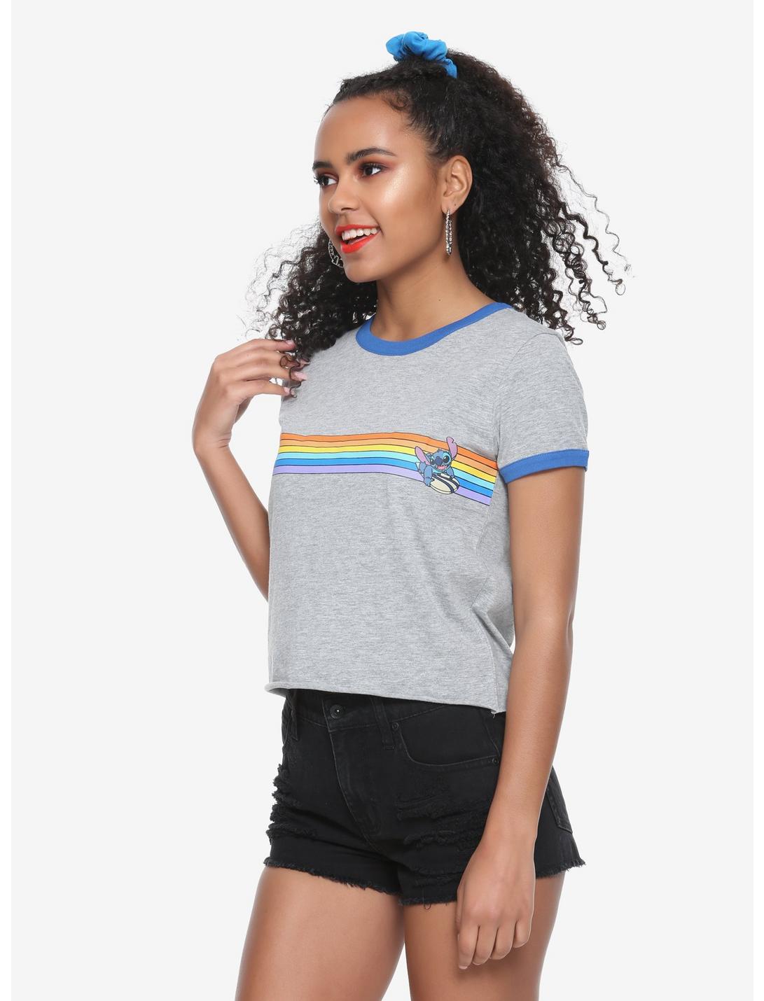 Disney Lilo & Stitch Surfing Girls Ringer Crop T-Shirt, GREY, hi-res