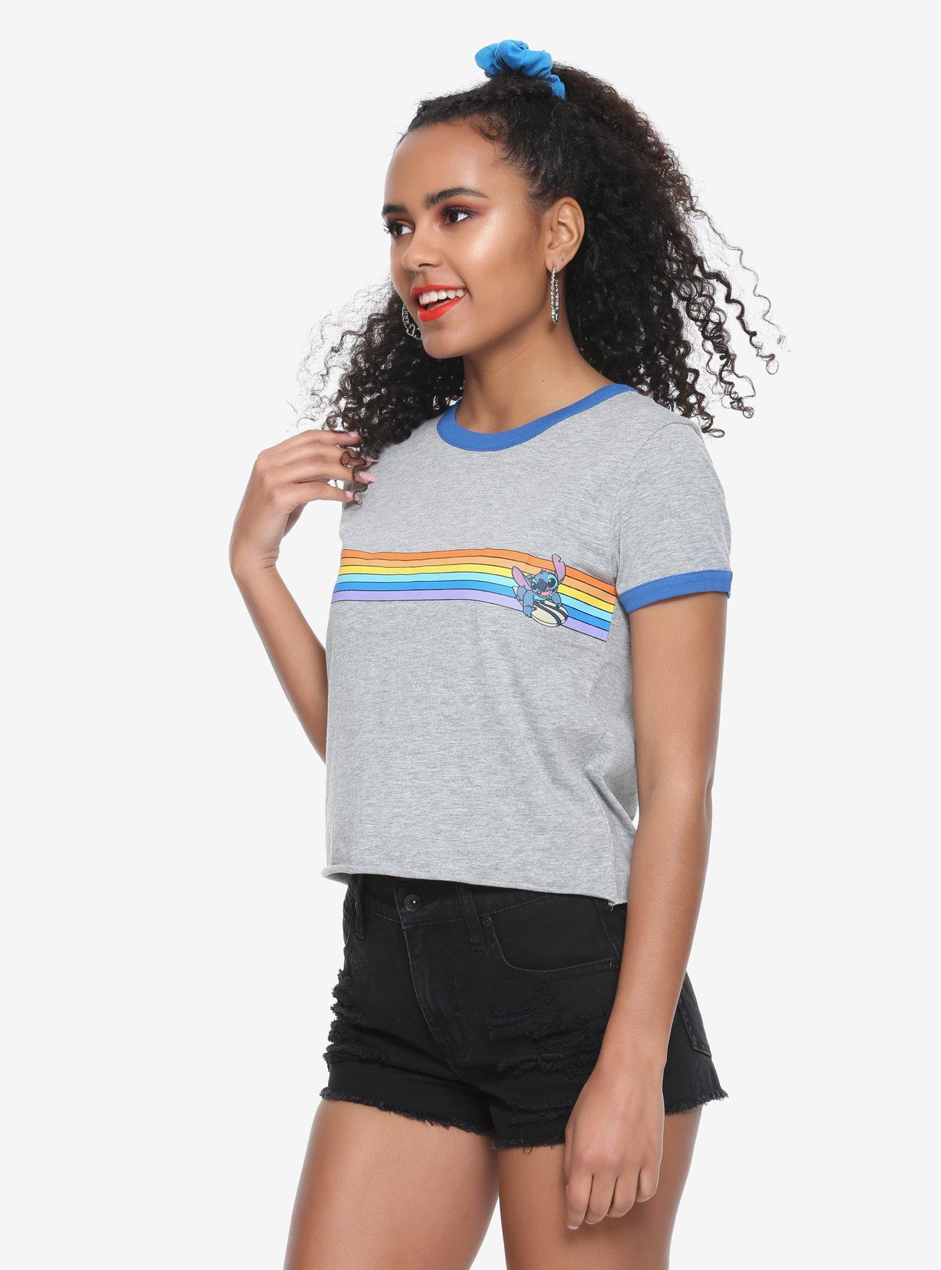 Disney Lilo & Stitch Surfing Girls Ringer Crop T-Shirt, GREY, hi-res