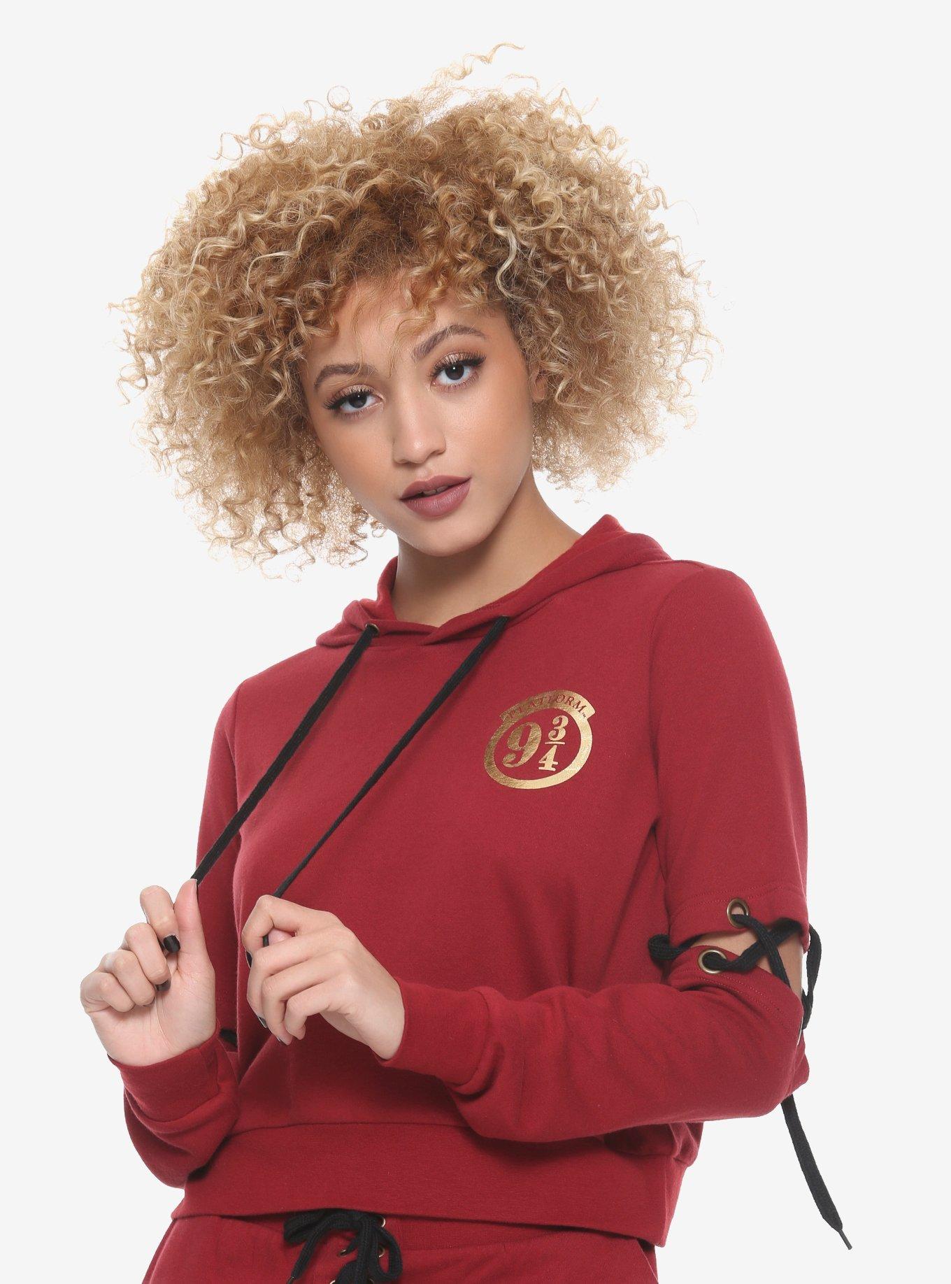 Harry Potter Hogwarts Express Tie Sleeve Girls Hoodie, BURGUNDY, hi-res