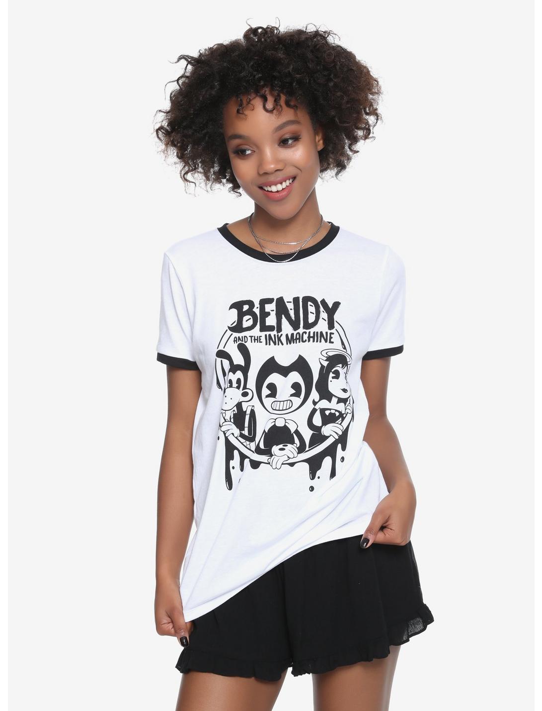Bendy And The Ink Machine Trio Splatter Girls Ringer T-Shirt, BLACK, hi-res