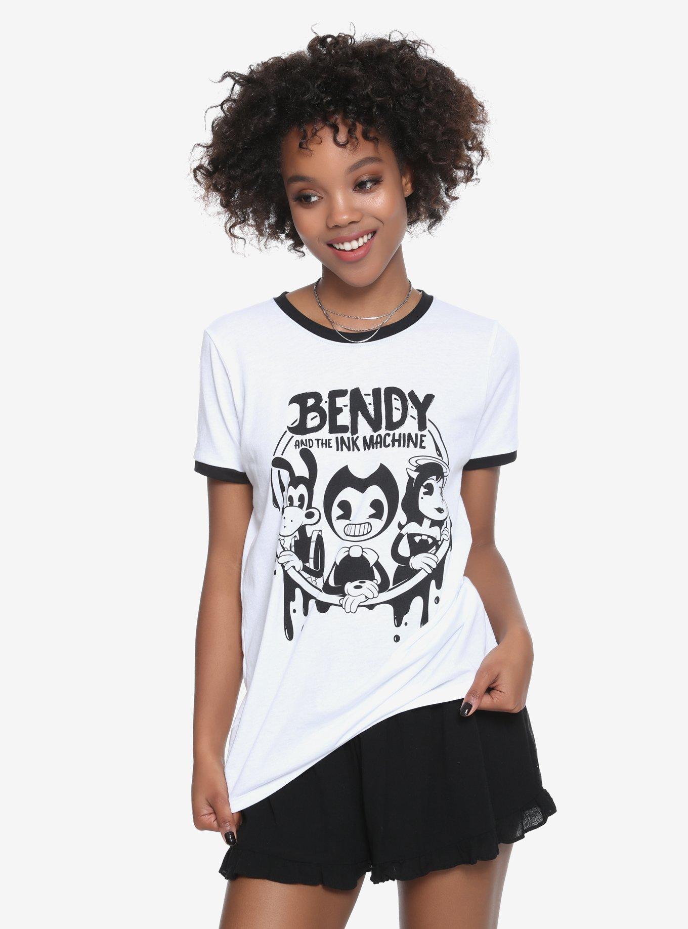 Bendy And The Ink Machine Trio Splatter Girls Ringer T-Shirt, BLACK, hi-res