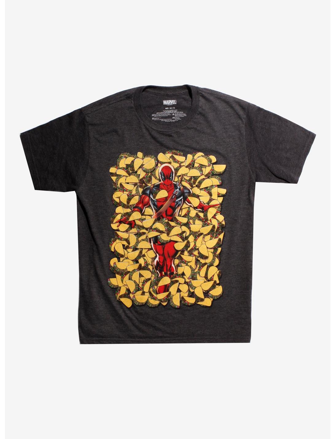 Marvel Deadpool Covered In Tacos T-Shirt Hot Topic Exclusive, HEATHER GREY, hi-res