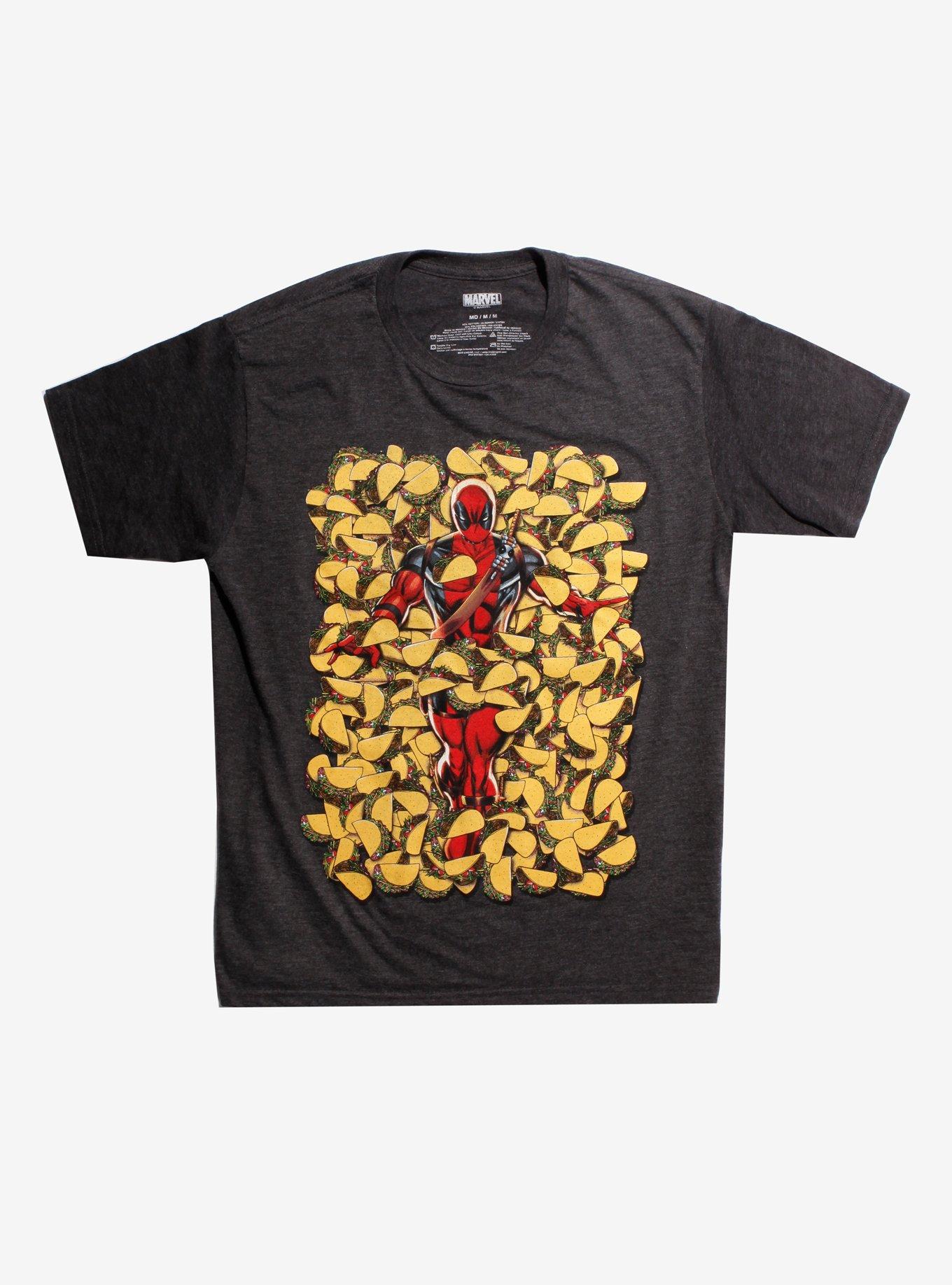 Marvel Deadpool Covered In Tacos T-Shirt Hot Topic Exclusive, HEATHER GREY, hi-res