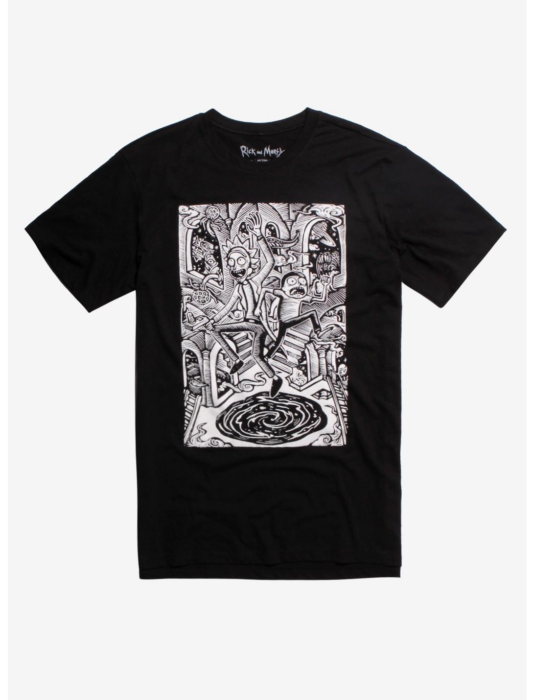 Rick And Morty Black & White Portal T-Shirt Hot Topic Exclusive, BLACK, hi-res