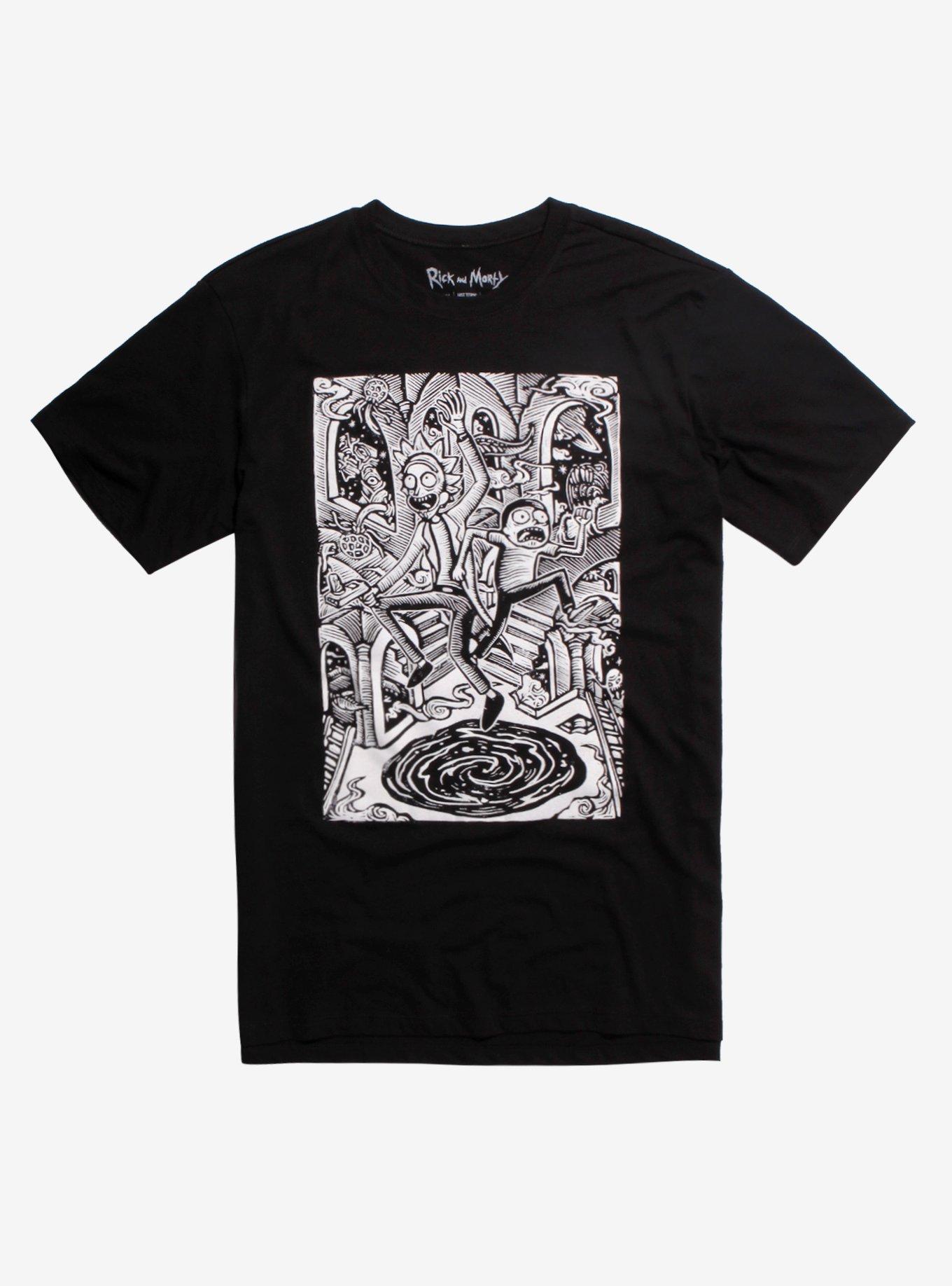 Rick And Morty Black & White Portal T-Shirt Hot Topic Exclusive, BLACK, hi-res