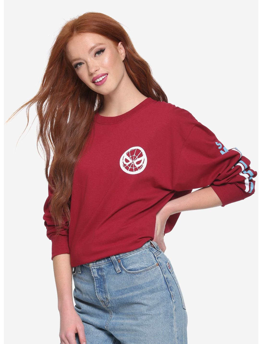 Marvel Spider-Man Womens Long Sleeve Tee - BoxLunch Exclusive, RED, hi-res