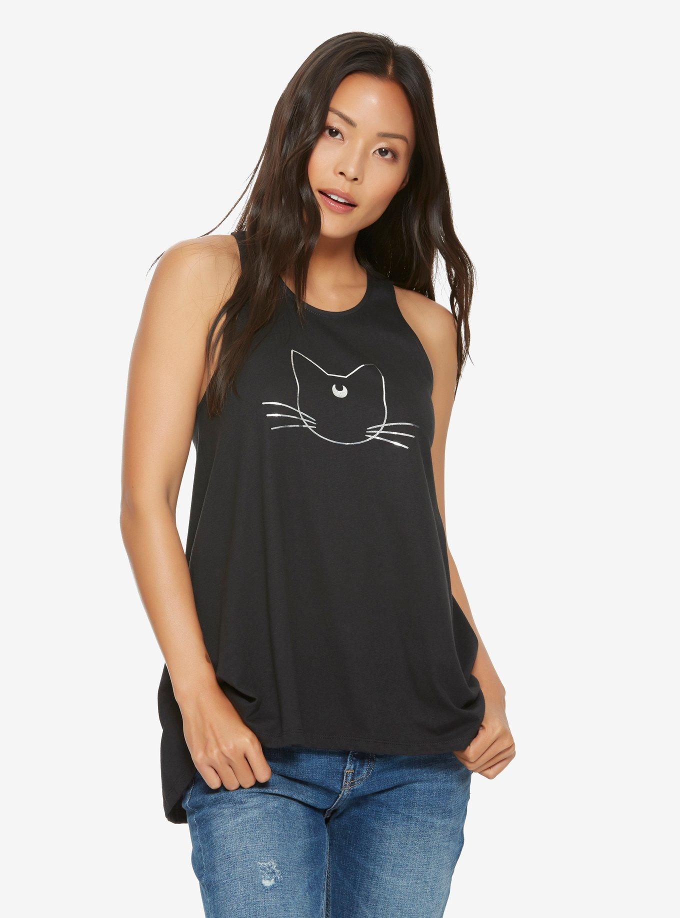 Sailor Moon Luna Womens Tank Top - BoxLunch Exclusive, BLACK, hi-res