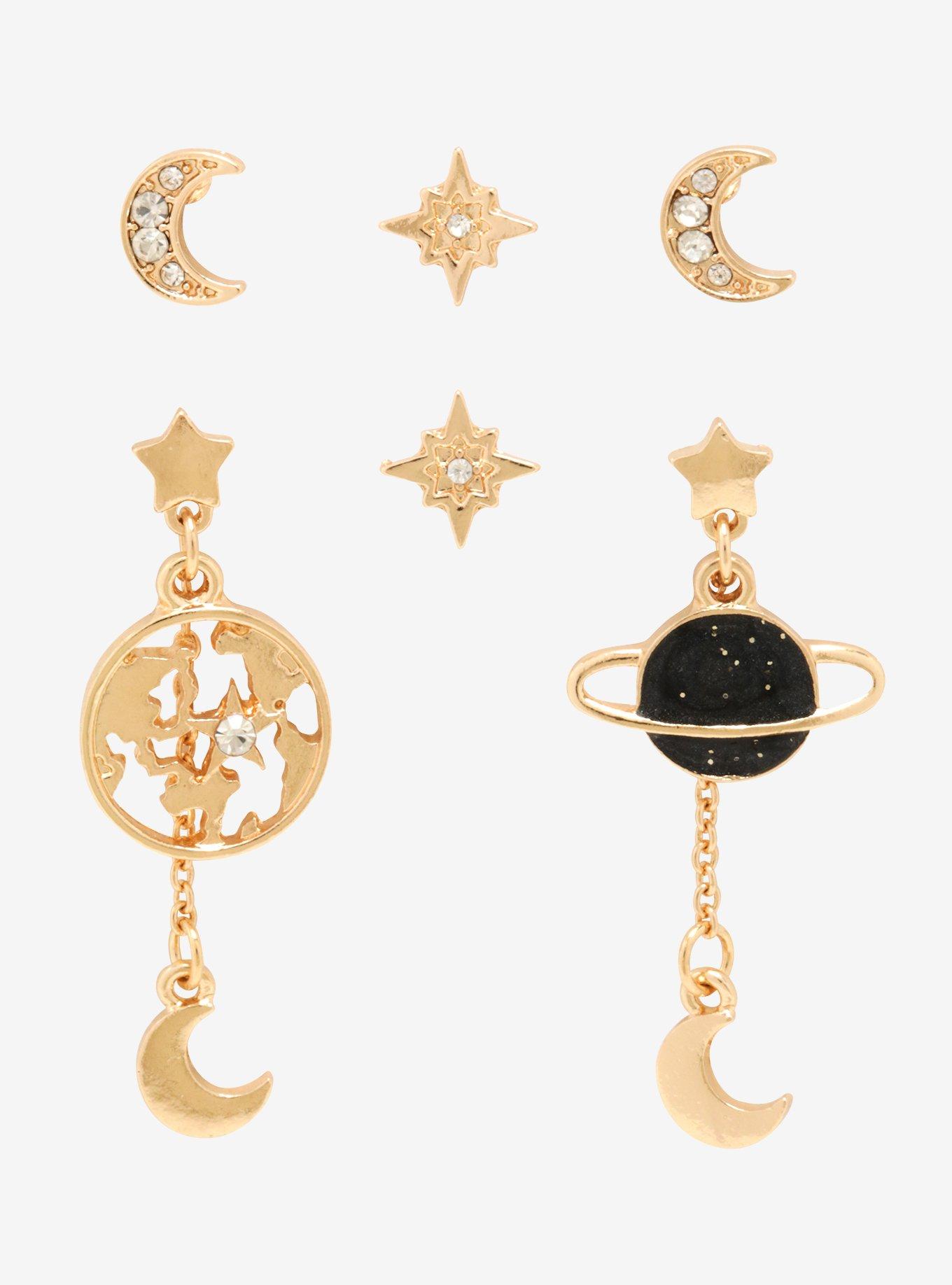 Earth Moon & Saturn Dangle Earring Set - BoxLunch Exclusive, , hi-res