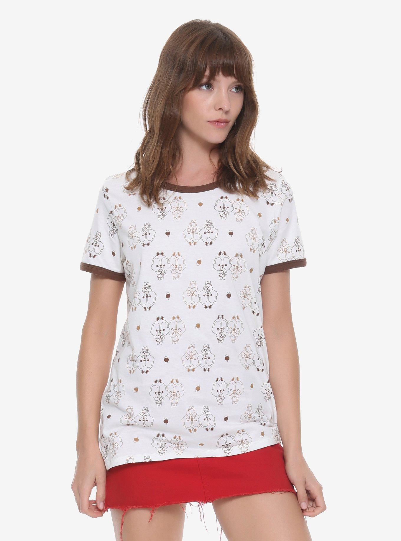 Disney Chip N Dale Tonal Allover Print Womens Ringer Tee - BoxLunch Exclusive, NATURAL, hi-res