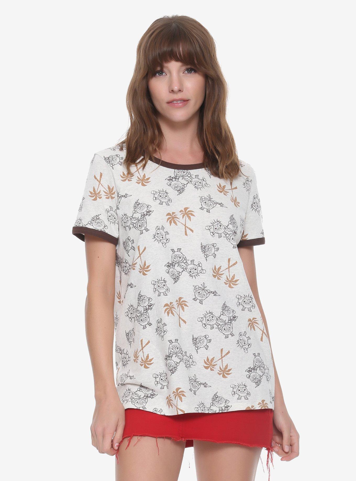 Disney Moana Kakamora Tonal Allover Print Womens Ringer Tee - BoxLunch Exclusive, NATURAL, hi-res