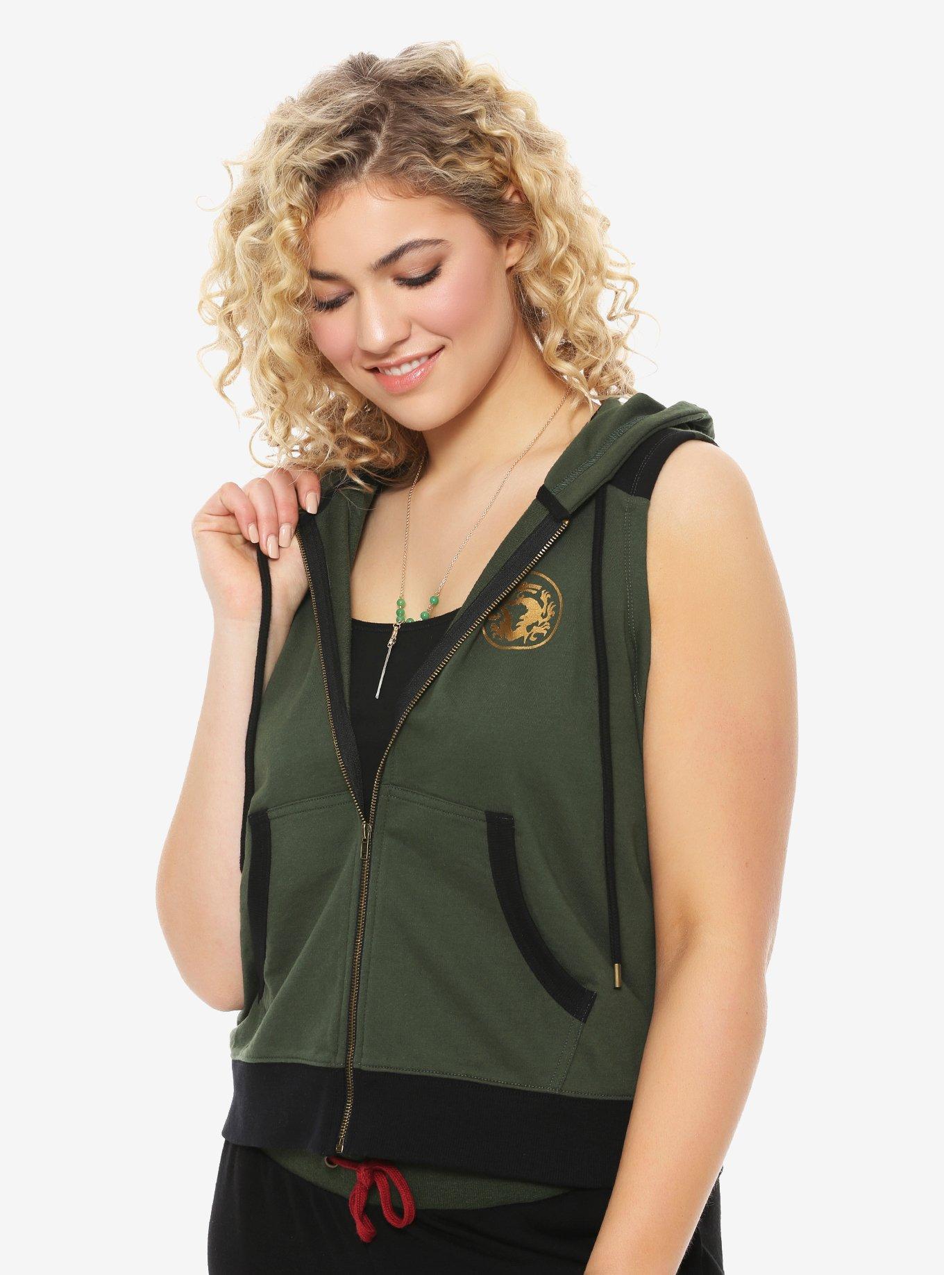 Her Universe Destination Disney Mulan Green Hoodie Vest Plus Size, DARK GREEN, hi-res