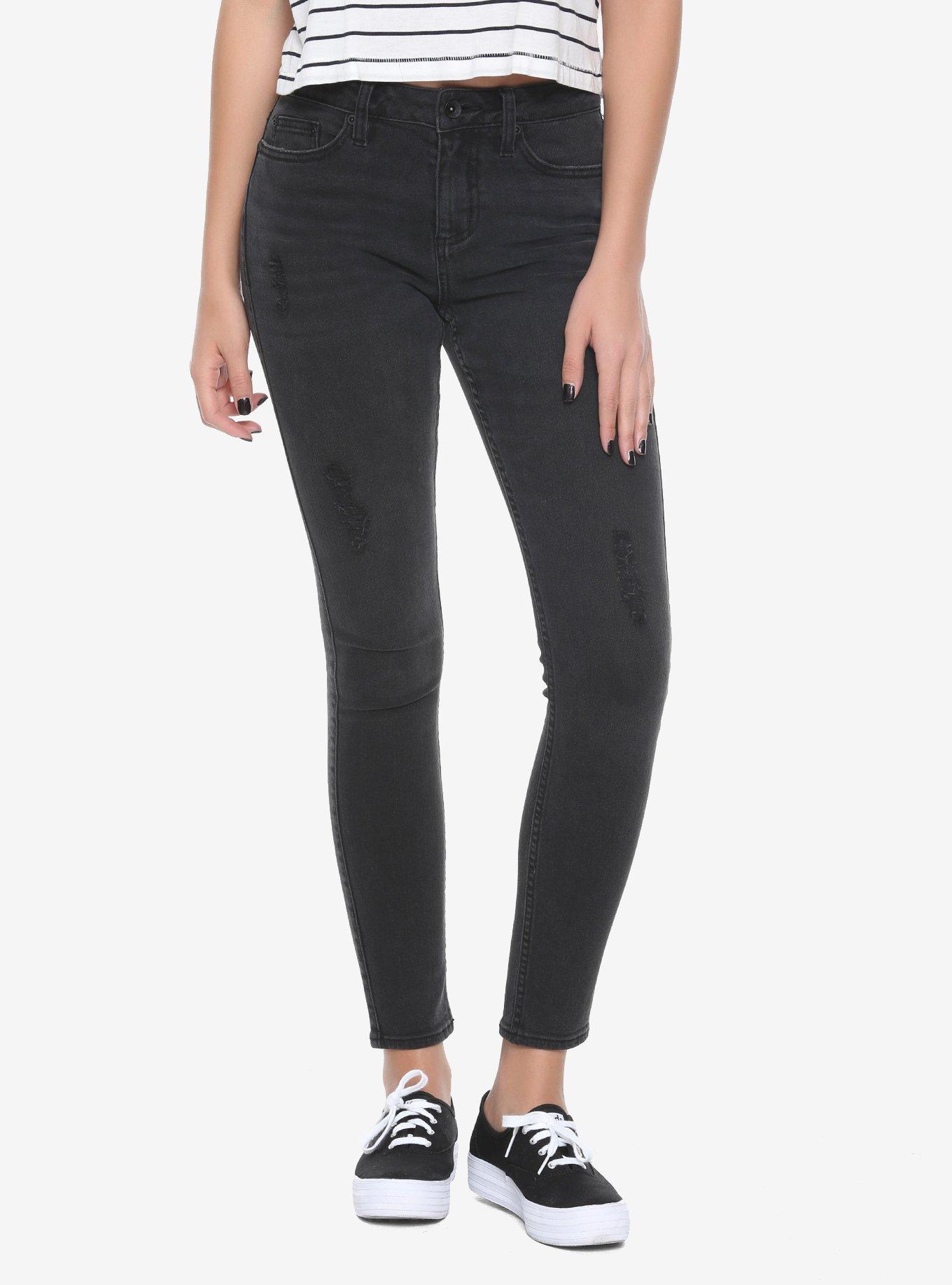 Blackheart Black Destructed Skinny Jeans, BLACK, hi-res