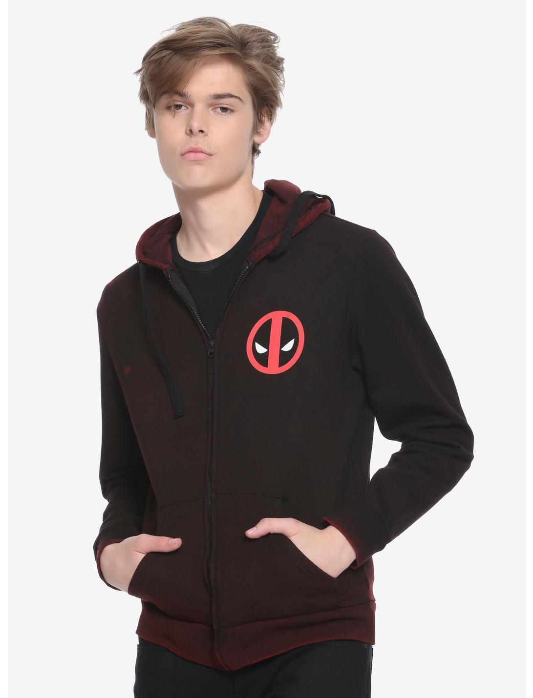 Marvel Deadpool Mineral Washed Hoodie Hot Topic Exclusive, BLACK, hi-res