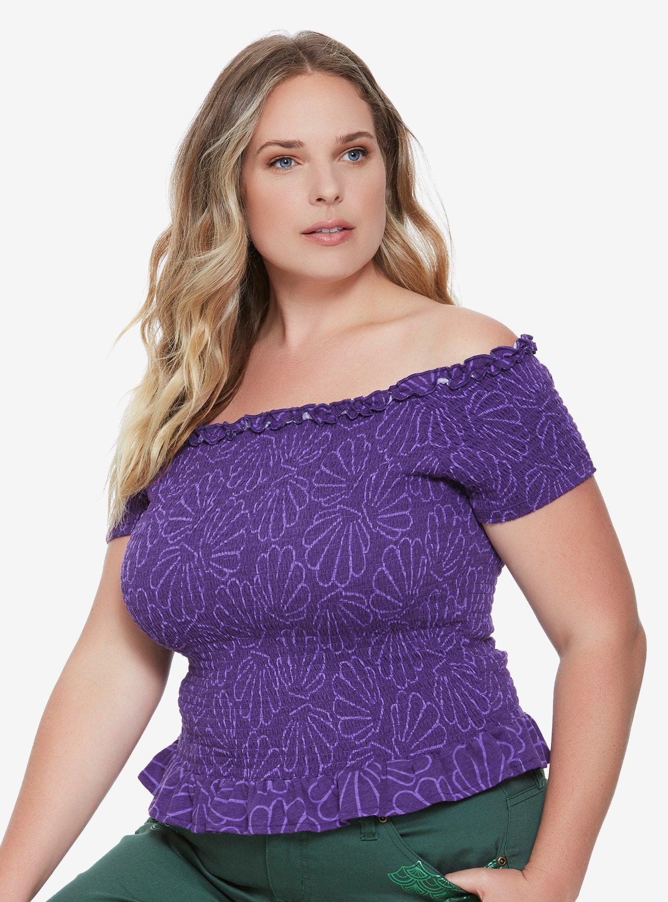 Her Universe Destination Disney The Little Mermaid Ariel Smocked Shell Top Plus Size, PURPLE, hi-res