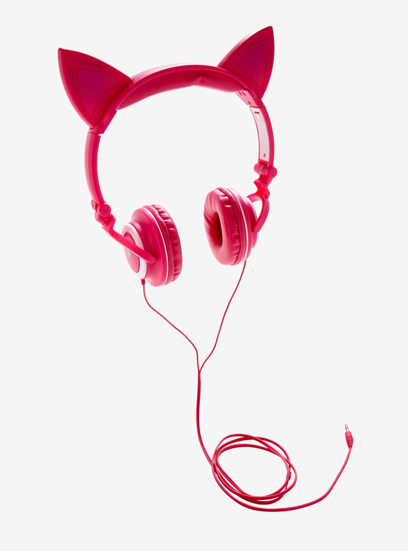 Pink LED Cat Ear Headphones, , hi-res