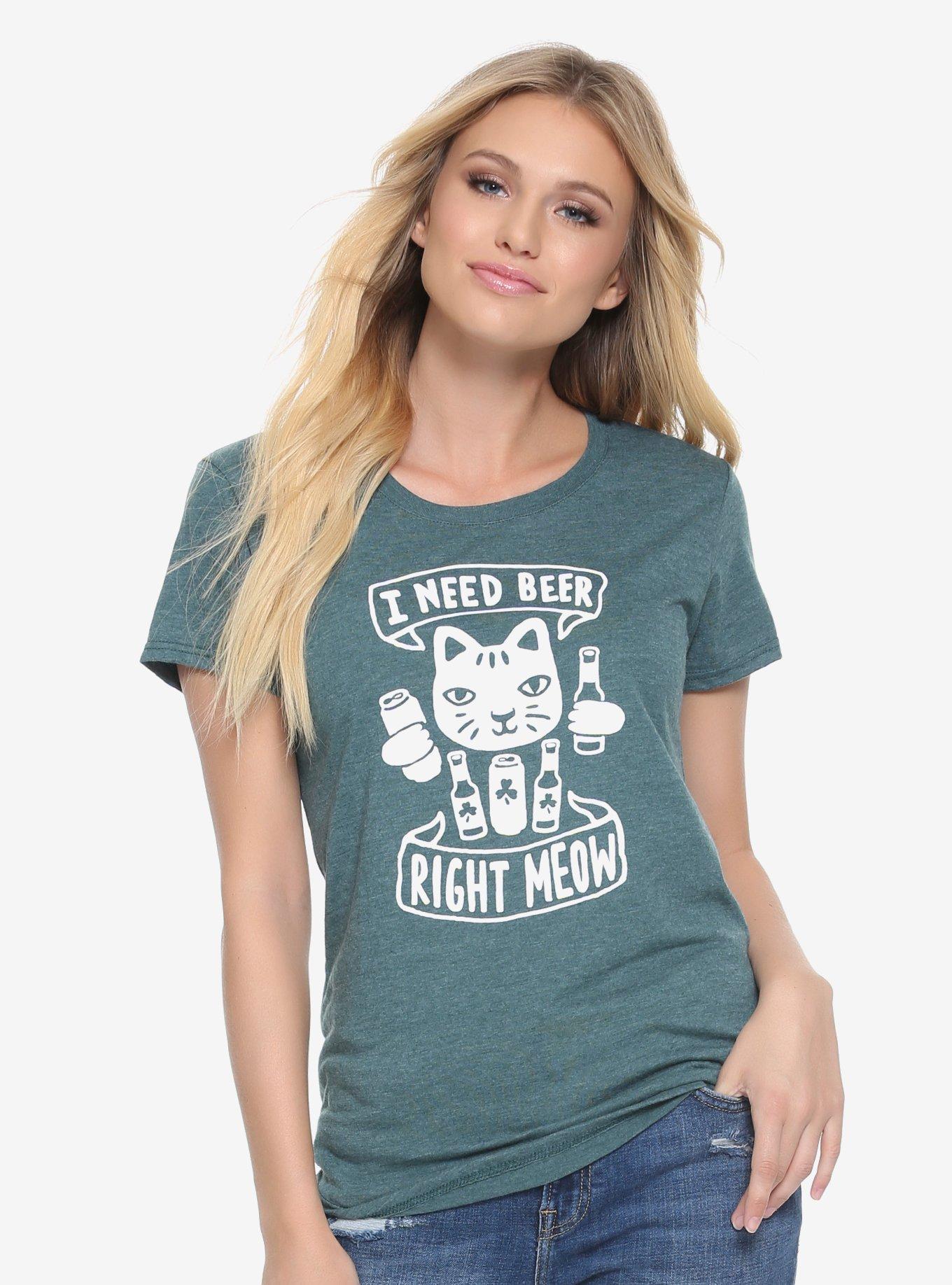 Beer Right Meow Womens Tee - BoxLunch Exclusive, GREEN, hi-res