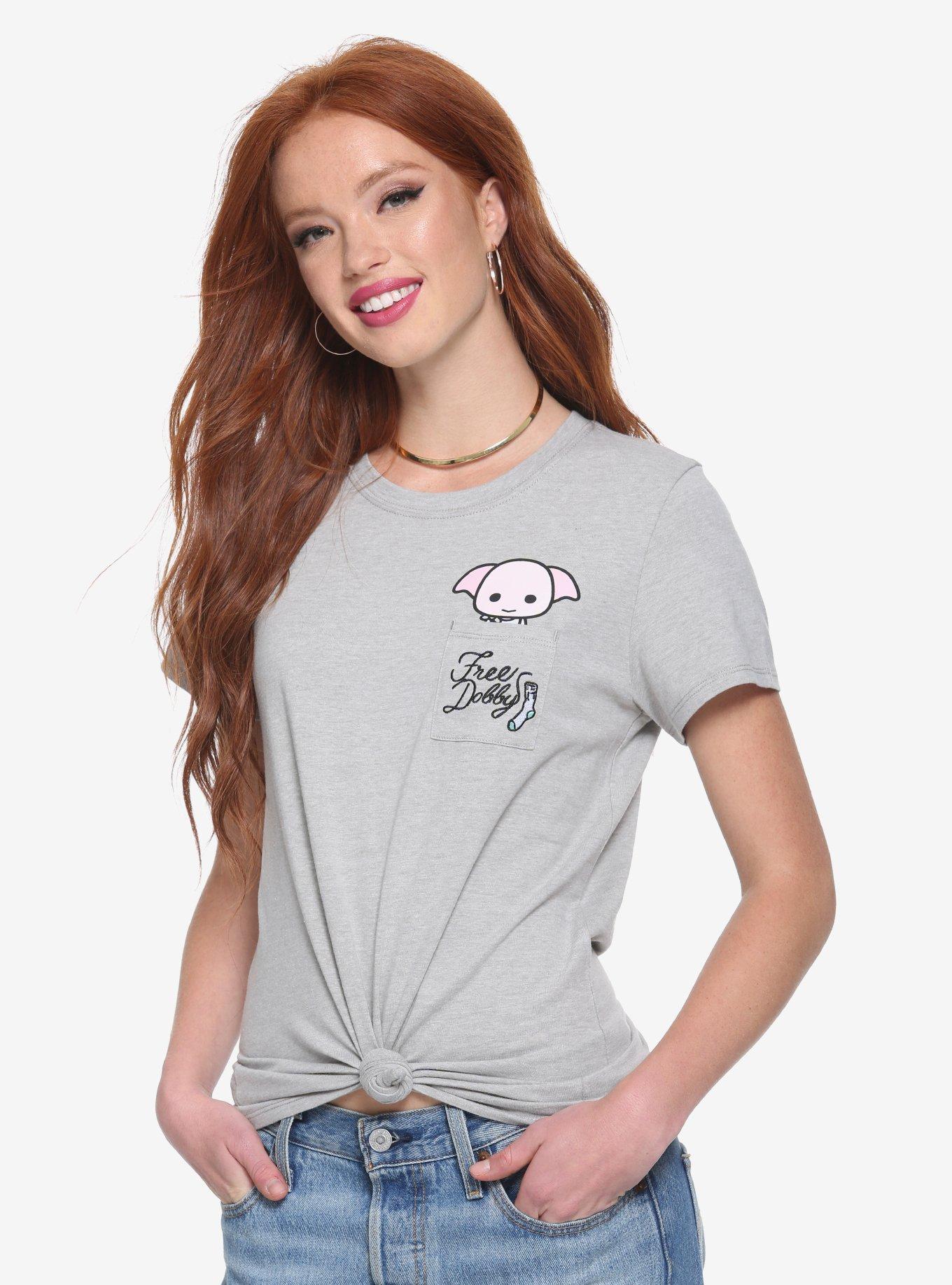 Harry Potter Free Dobby Pocket Womens Tee - BoxLunch Exclusive, GREY, hi-res
