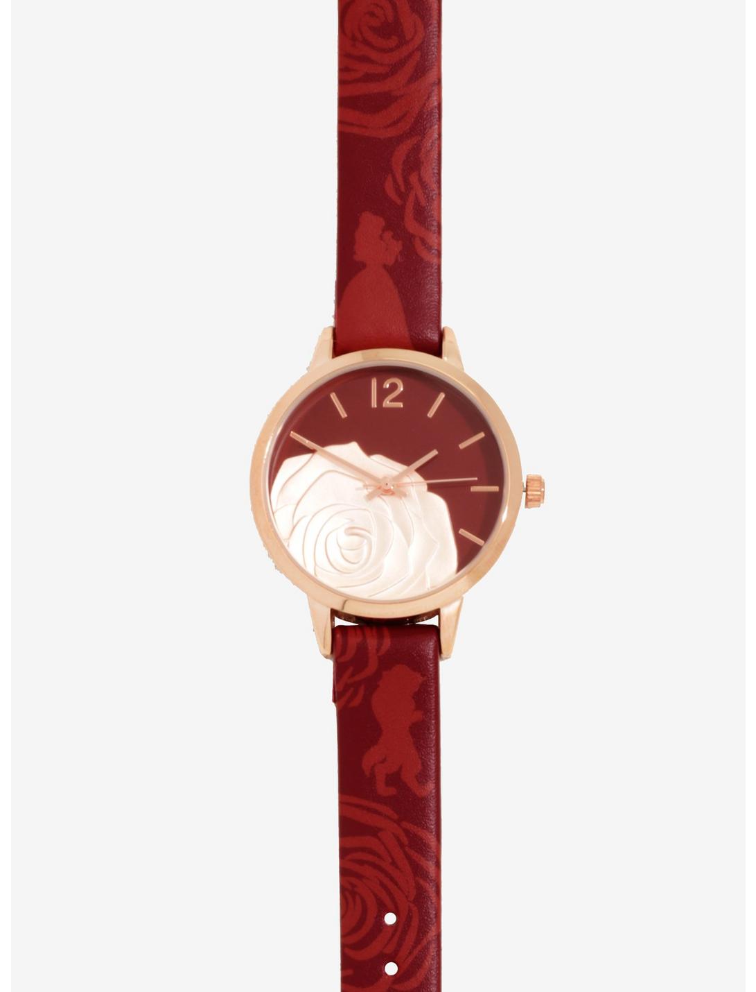 Beauty And The Beast Maroon And Gold Rose Watch - BoxLunch Exclusive, , hi-res