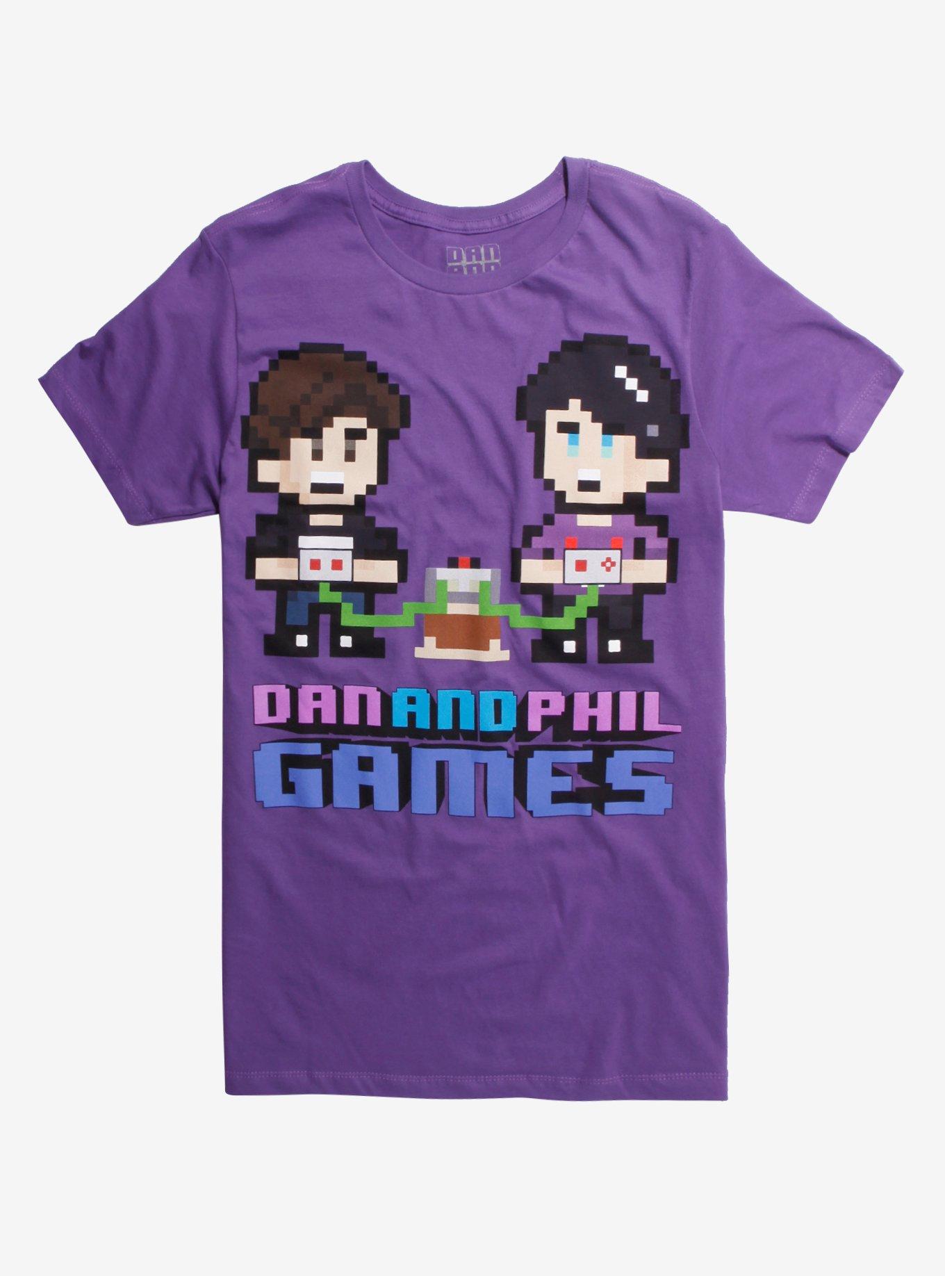 Dan And Phil Video Games 8-Bit T-Shirt Hot Topic Exclusive, PURPLE, hi-res