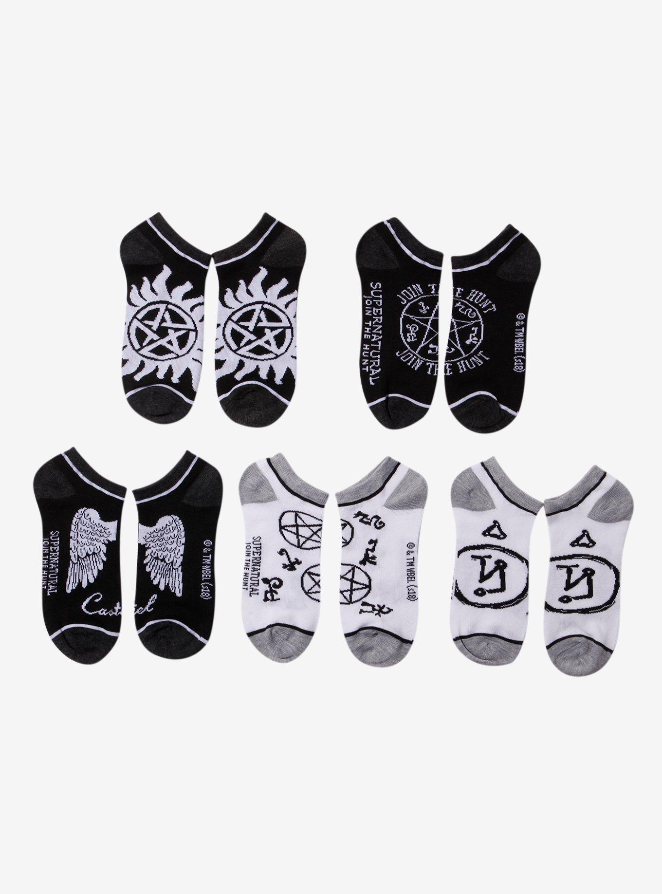 Supernatural Black & White No-Show Socks 5 Pair, , hi-res