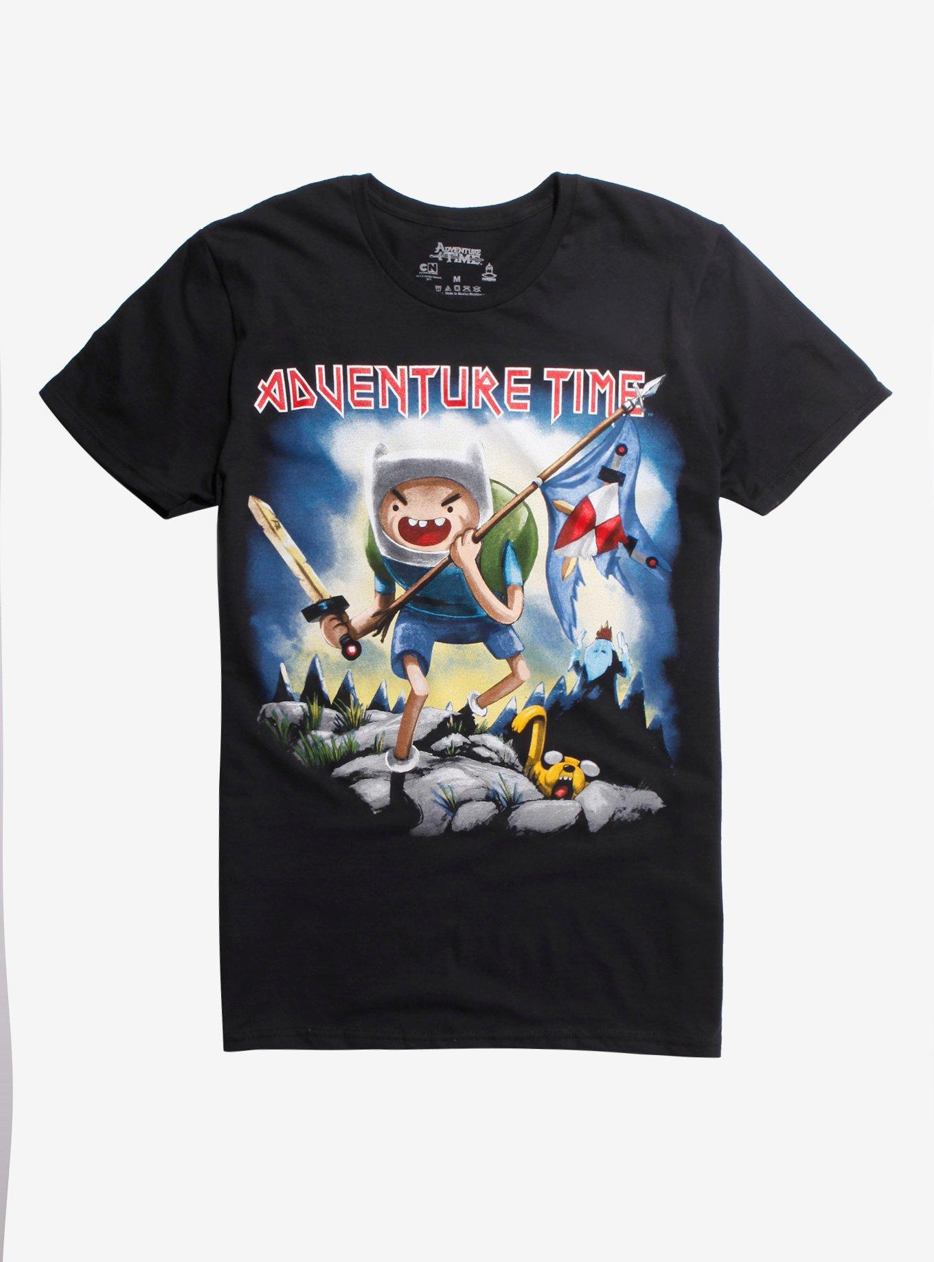 Adventure Time Fin With Flag Metal T-Shirt Hot Topic Exclusive, BLACK, hi-res