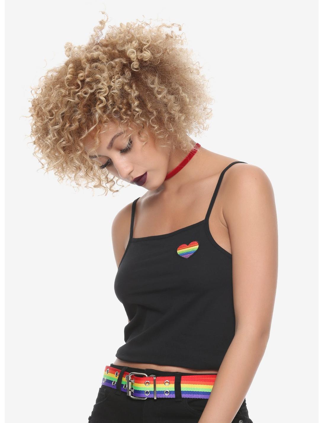 Rainbow Heart Patch Girls Cropped Cami, BLACK, hi-res