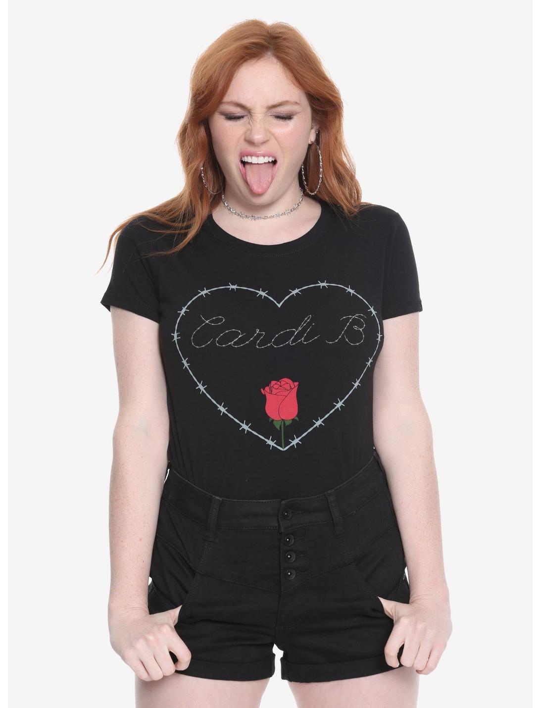 Cardi B Barbed Wire Heart Girls T-Shirt, BLACK, hi-res