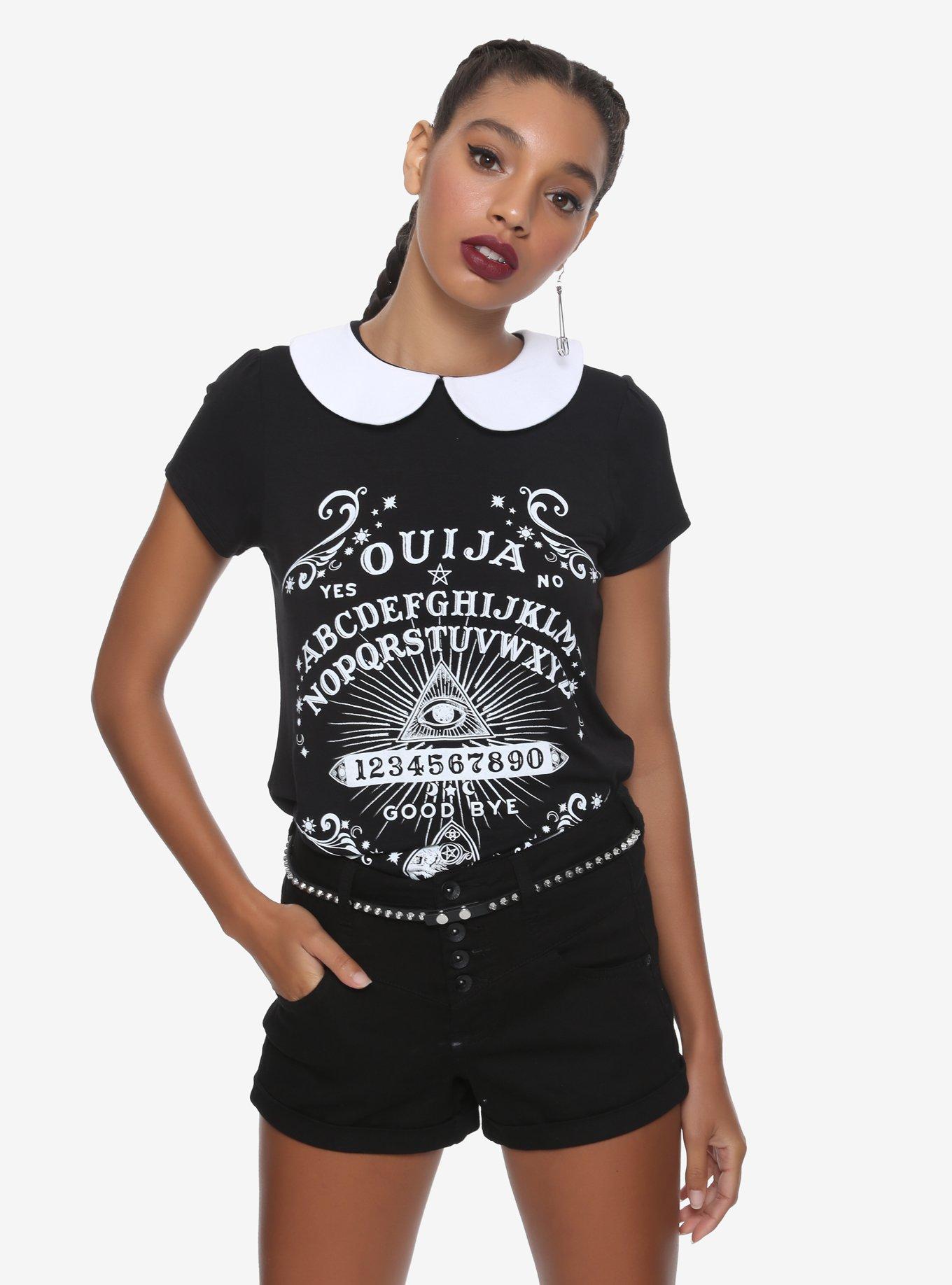 Ouija Board White Peter Pan Collar Girls Top, WHITE, hi-res