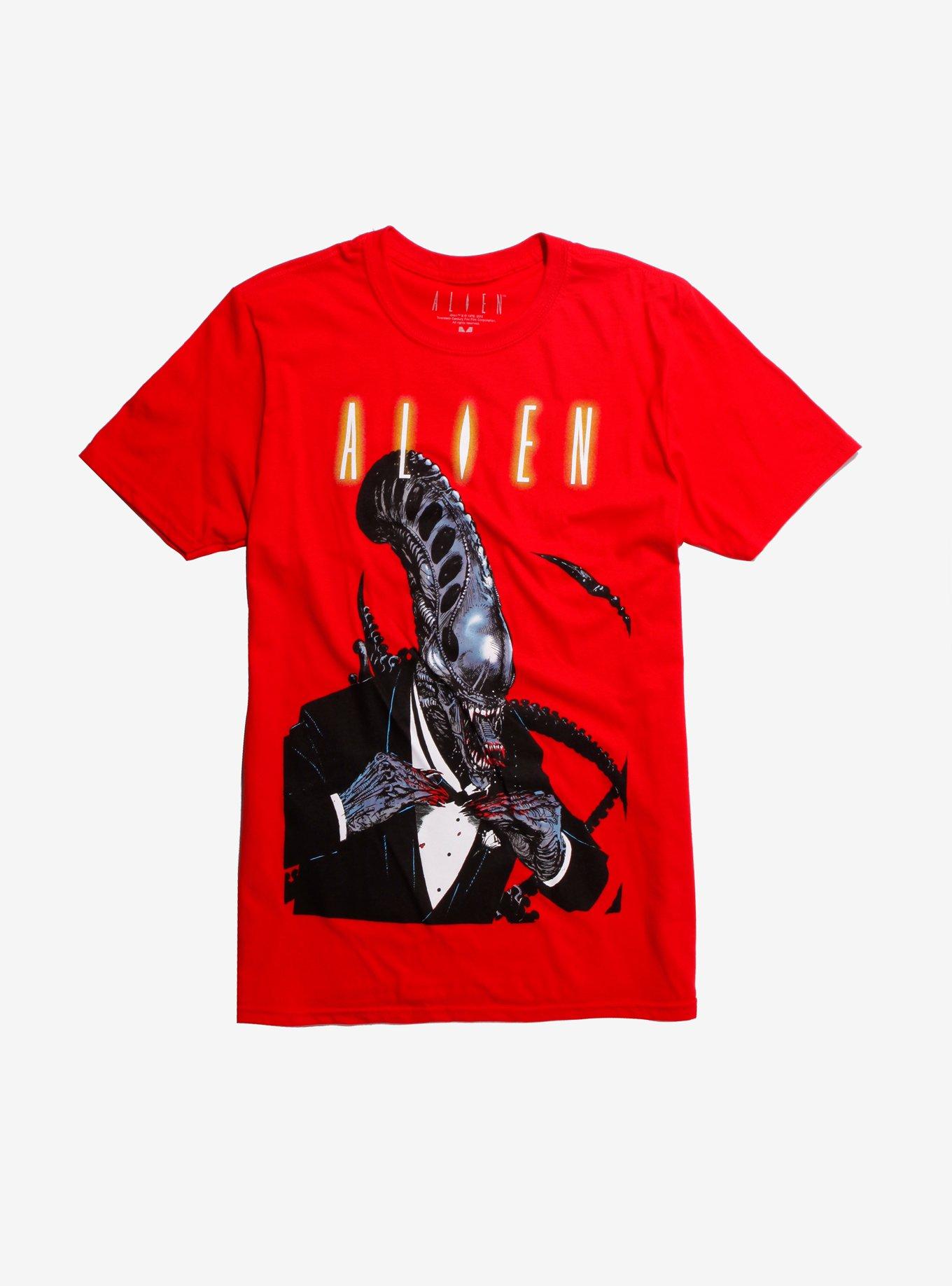 Alien Bow Tie T-Shirt Hot Topic Exclusive, RED, hi-res
