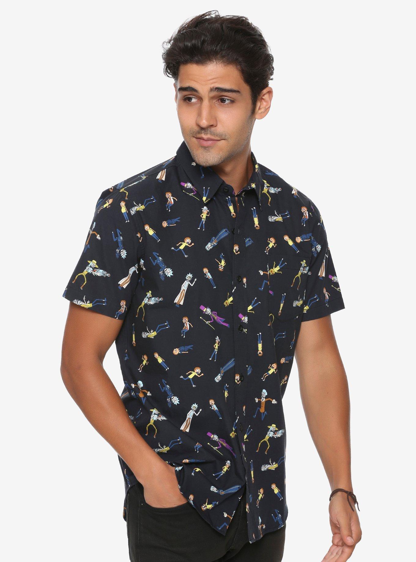 rick and morty dress shirt Rick and Morty Adult Unisex Hawaiian Floral Dancing Light Weight Button  Down Shirt Small Light Blue